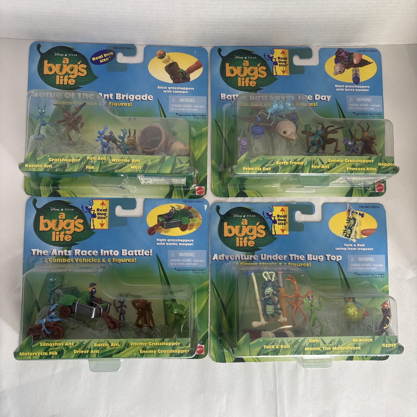 Lot Of 4 vintage Bug’s Life Mini Playsets Mattel: Ant Brigade, Ants Race, Bird 