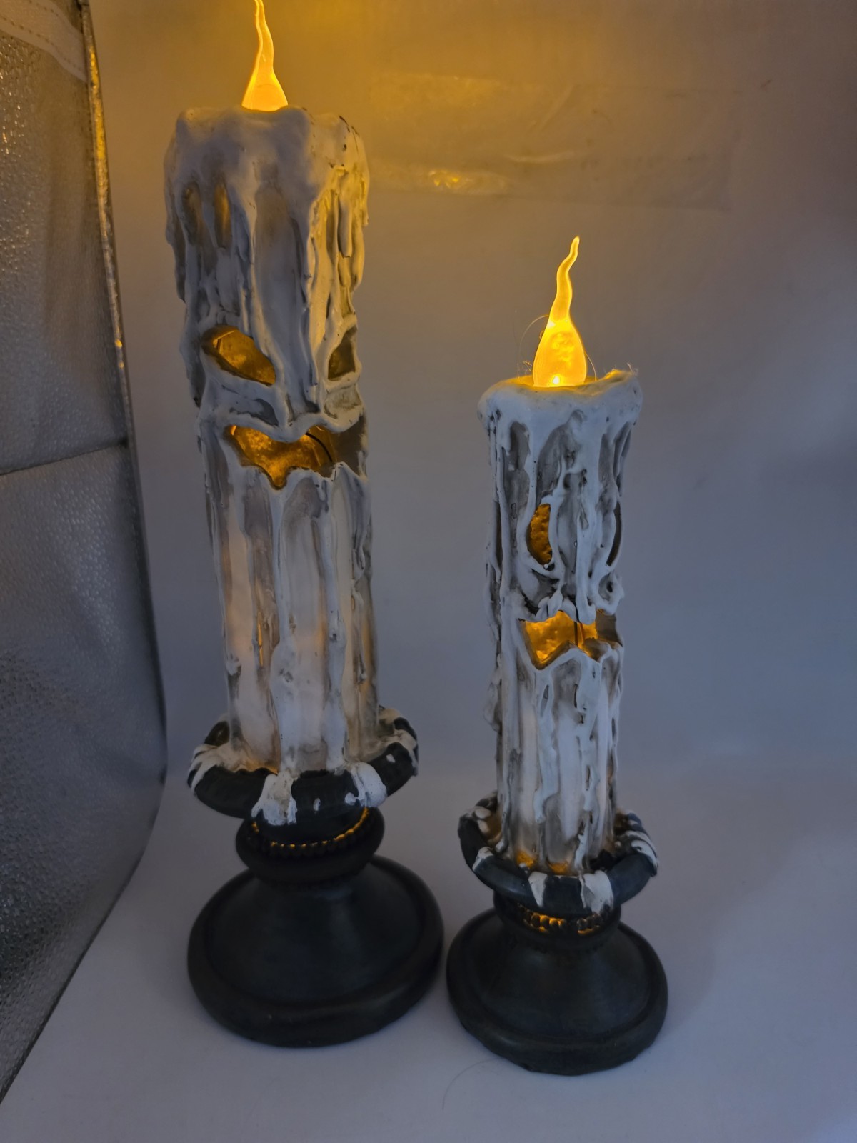 Halloween LED Flame Bulb Spooky Face Haunted Faux Wax Candles Battery Operated