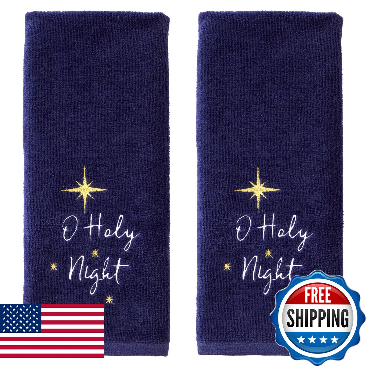 SKL Home O Holy Night Hand Towel 2pc Set Navy