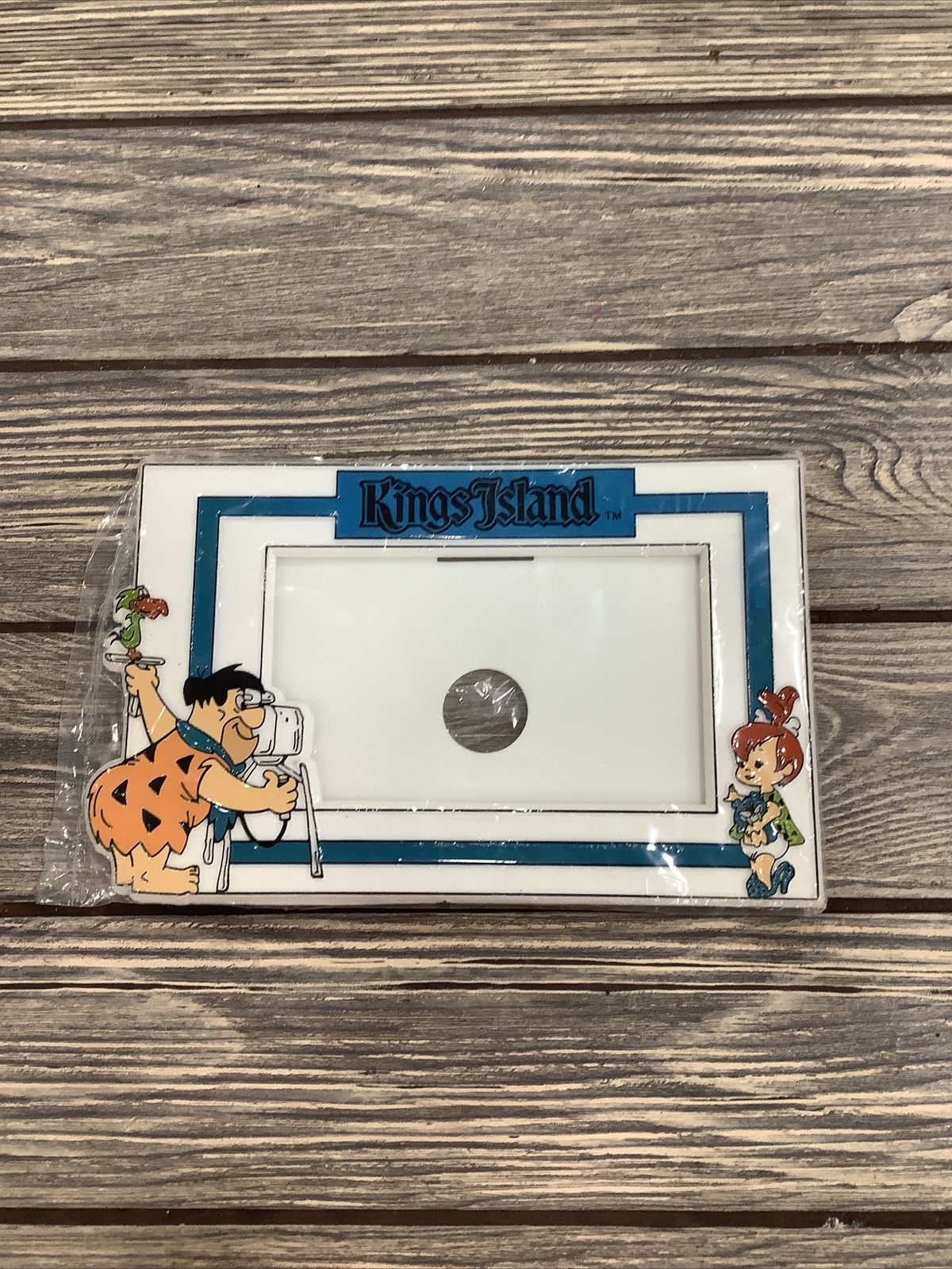Vintage Kings Island Theme Park Flinstones Picture Frame Fred Pebbles Souvenir