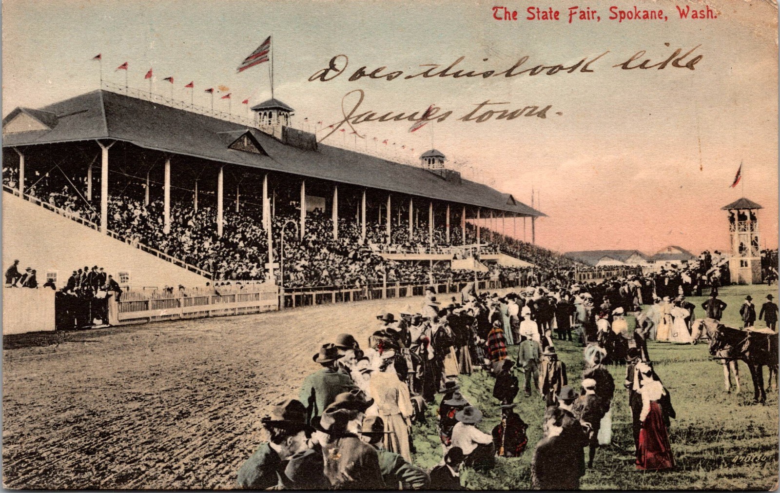 Vintage Postcard Grandstand Horse Track Interstate State Fair Spokane WA 1907 E1
