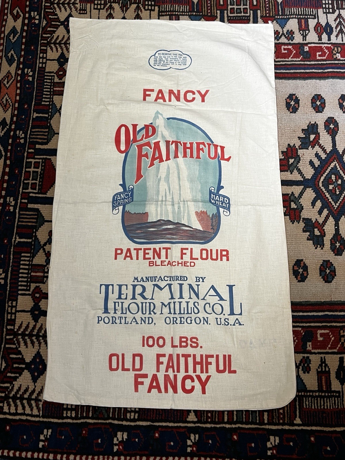 VTG 1930s-40s Old Faithful Fancy Flour Sack 100 Pounds Excellent Color Portland