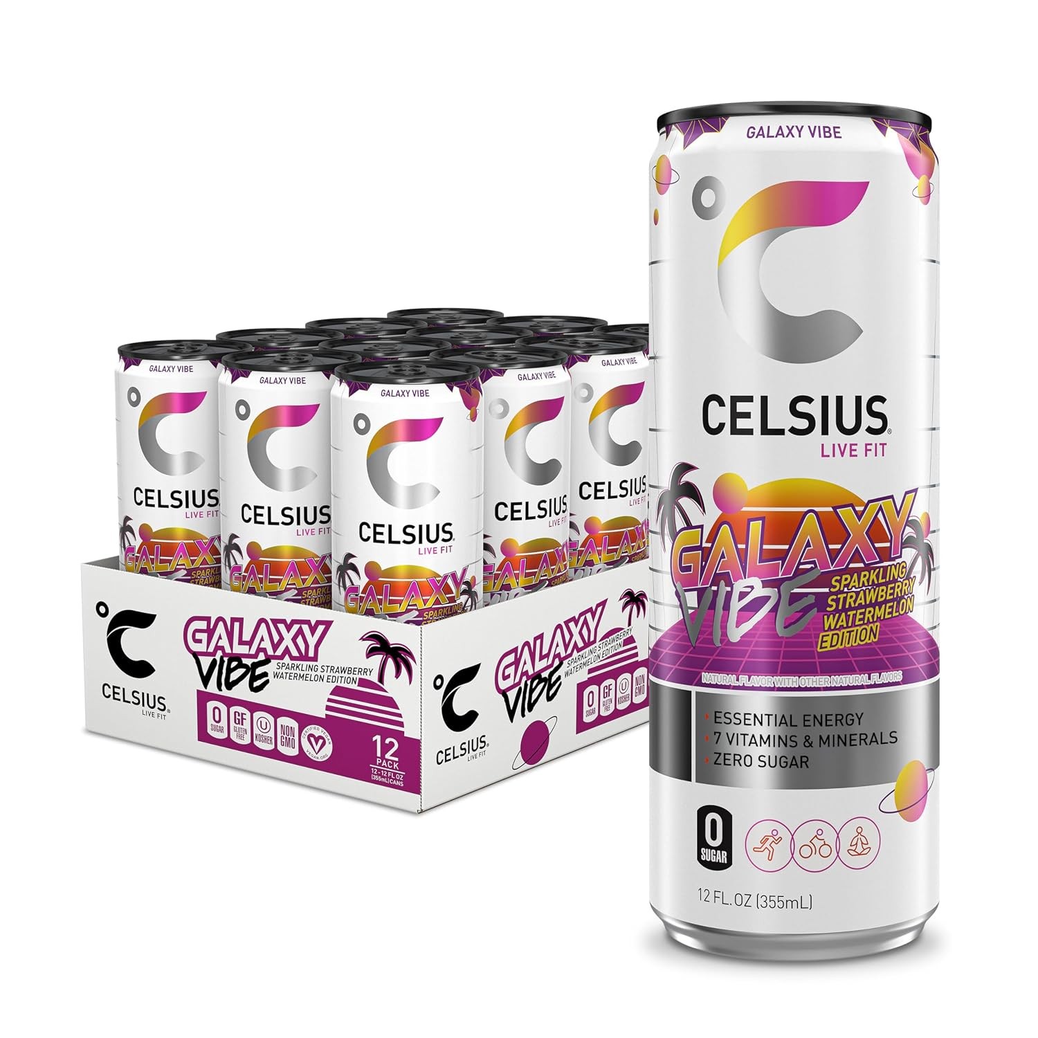 Sugar Free Sparkling Strawberry Watermelon Energy Drink Galaxy Vibe CELSIUS