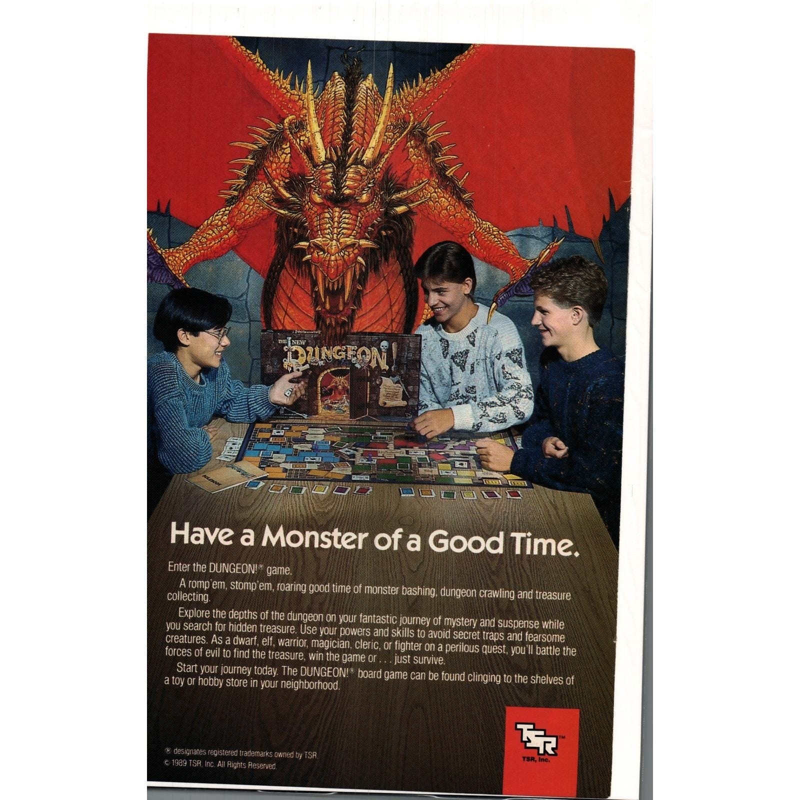 Vintage Printed Advert 1989 TSR The New Dungeon Board Game Dragon Art 10.25x6.5