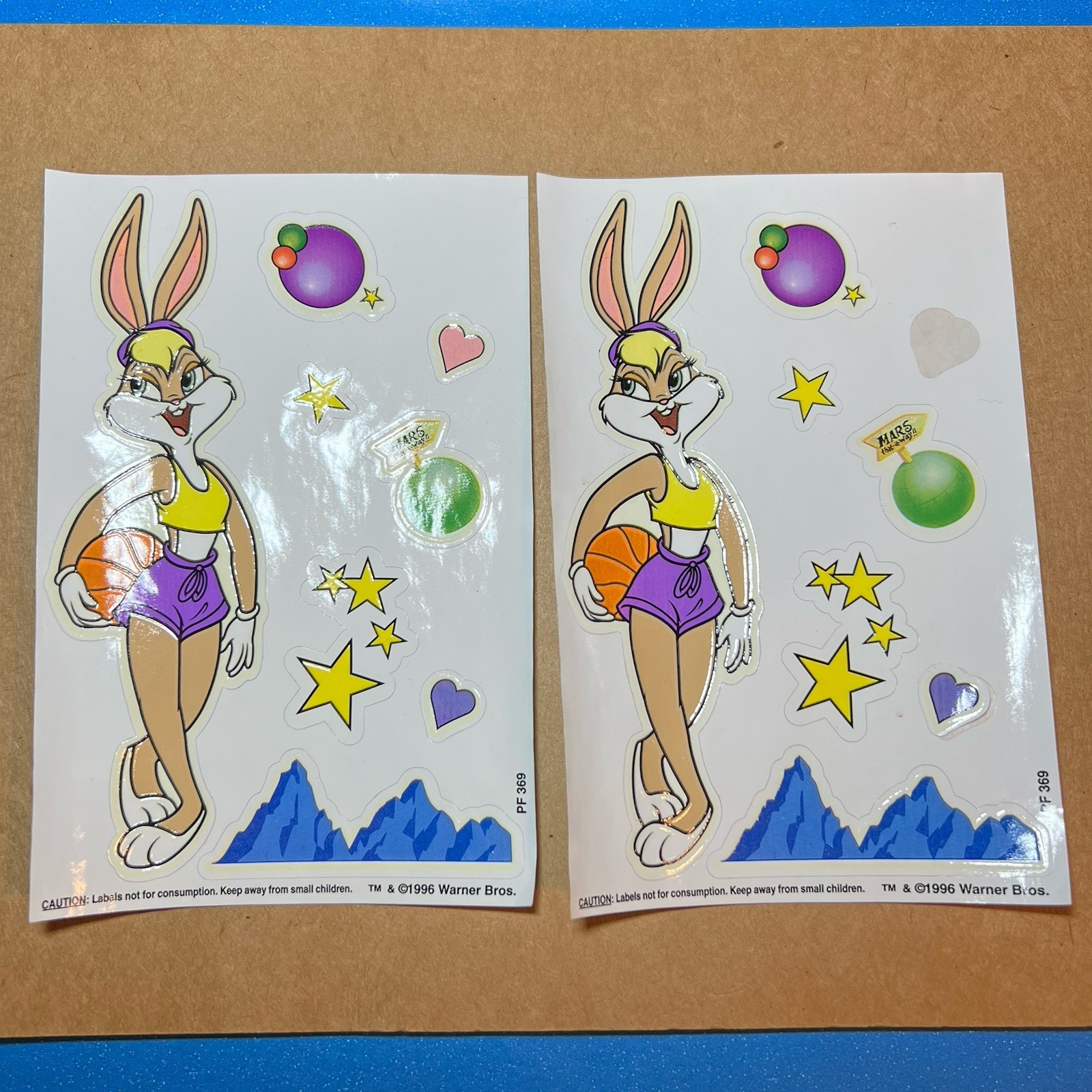 Vintage Lola Bunny Space Jam Sticker Sheets Basketball 1996