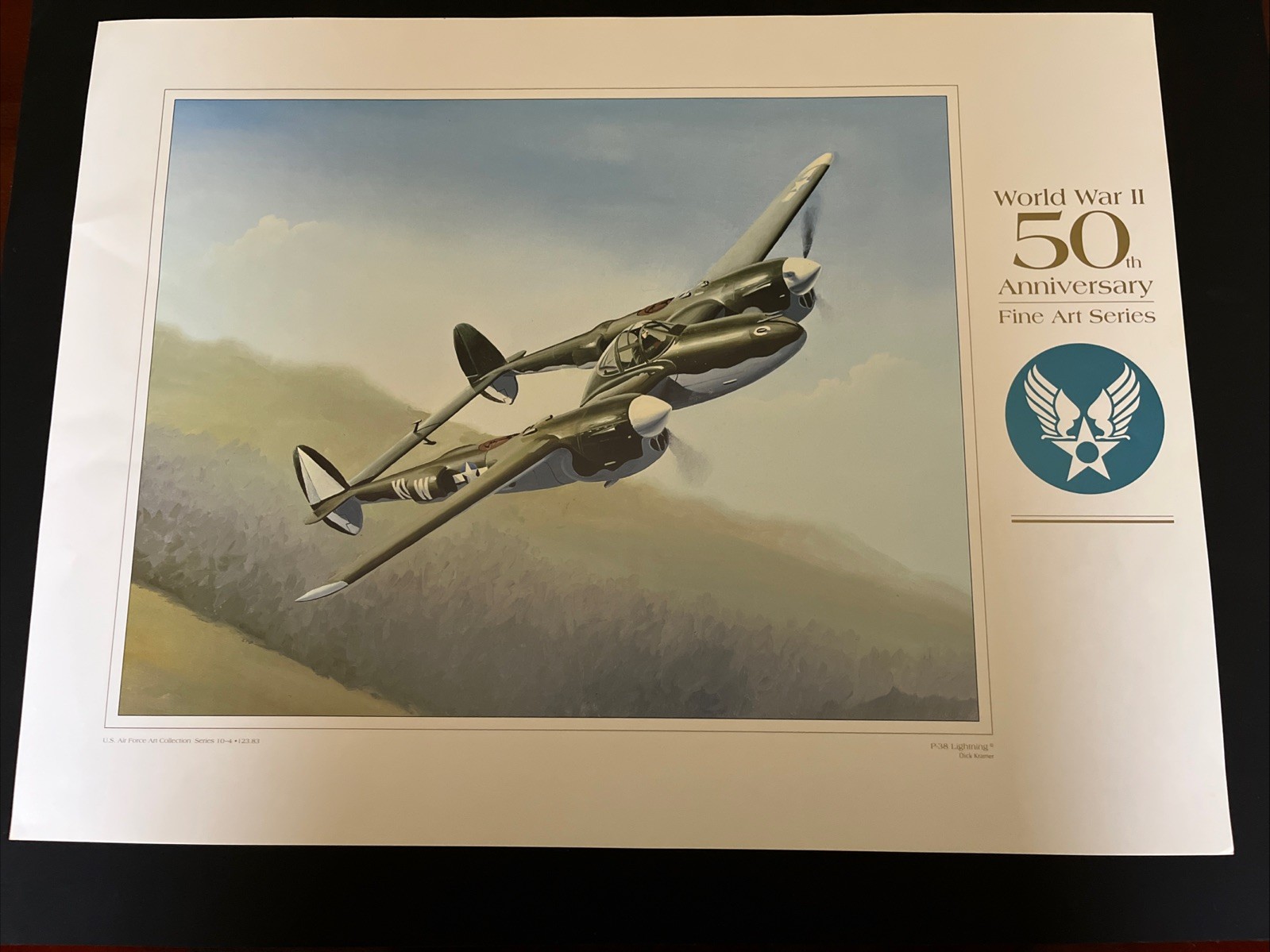 WWII 50th Anniversary Fine Arts Series Poster P-38 Lightening 