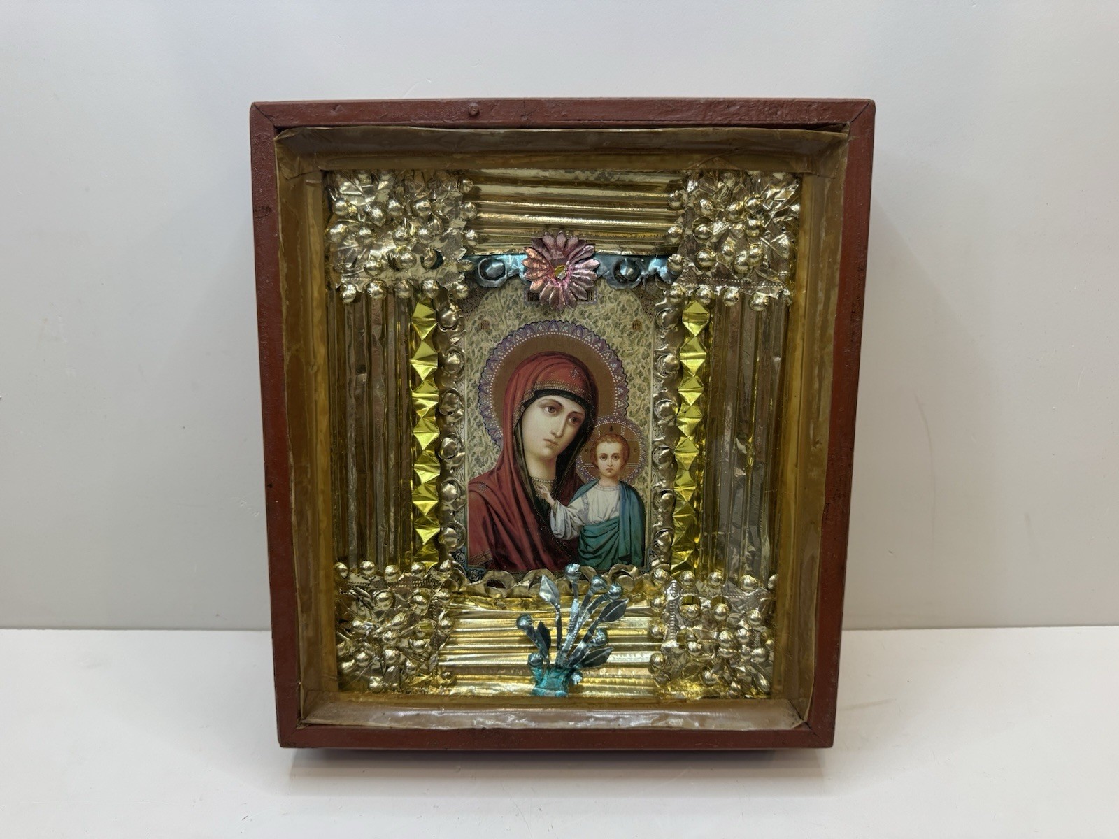 Vintage Icon Mother God Kiot Case Wooden Handmade Religion Christianity Ukraine