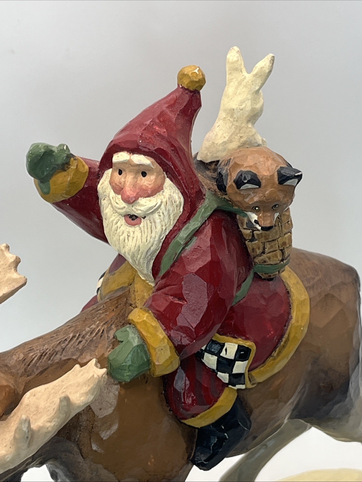 1996 House of Hatton “ Santa’s Kingdom” Santa Riding Moose Figurine Susan Smith
