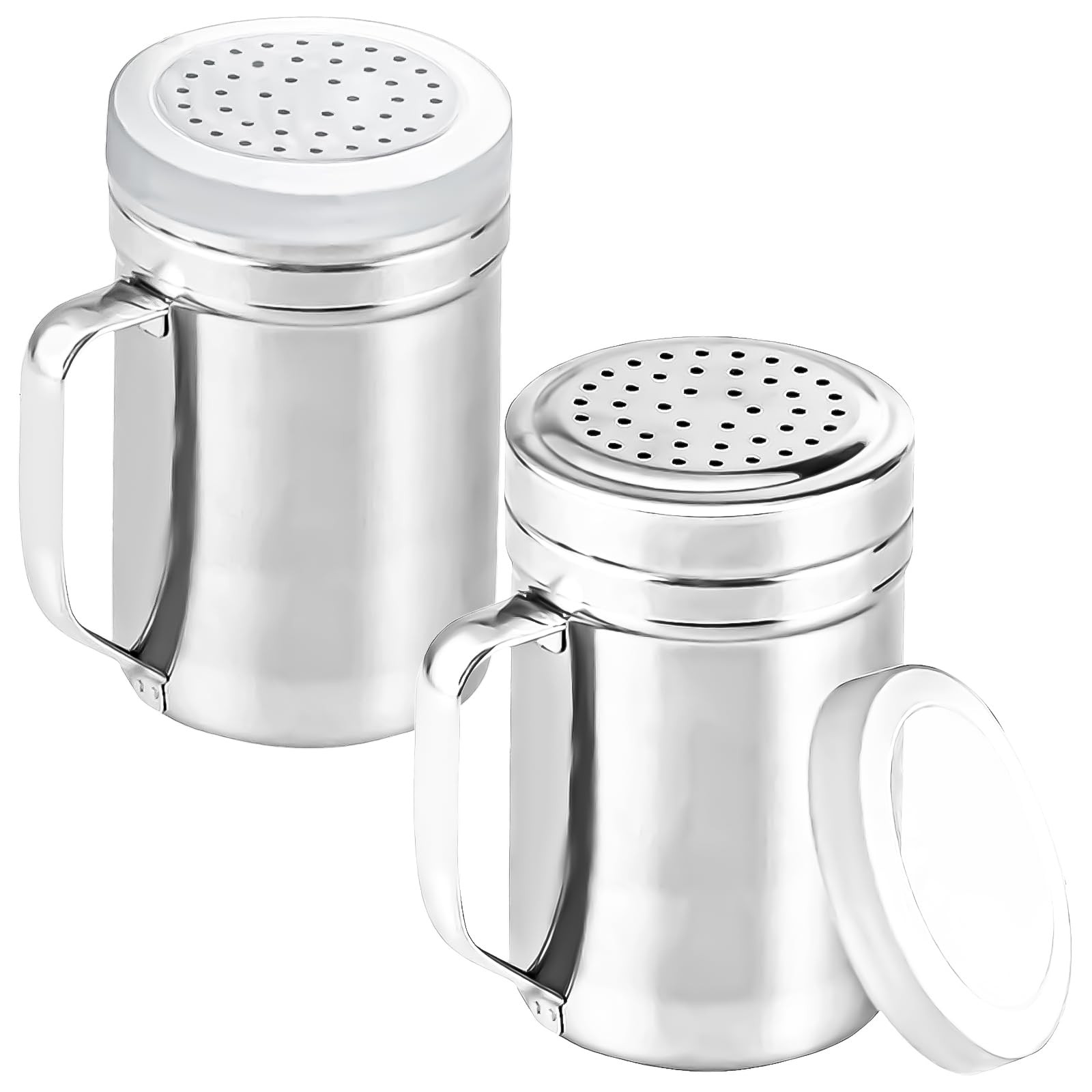 2Pcs Metal Salt Pepper Dredge Shakers, Stainless Steel Pepper Shaker Seasoning
