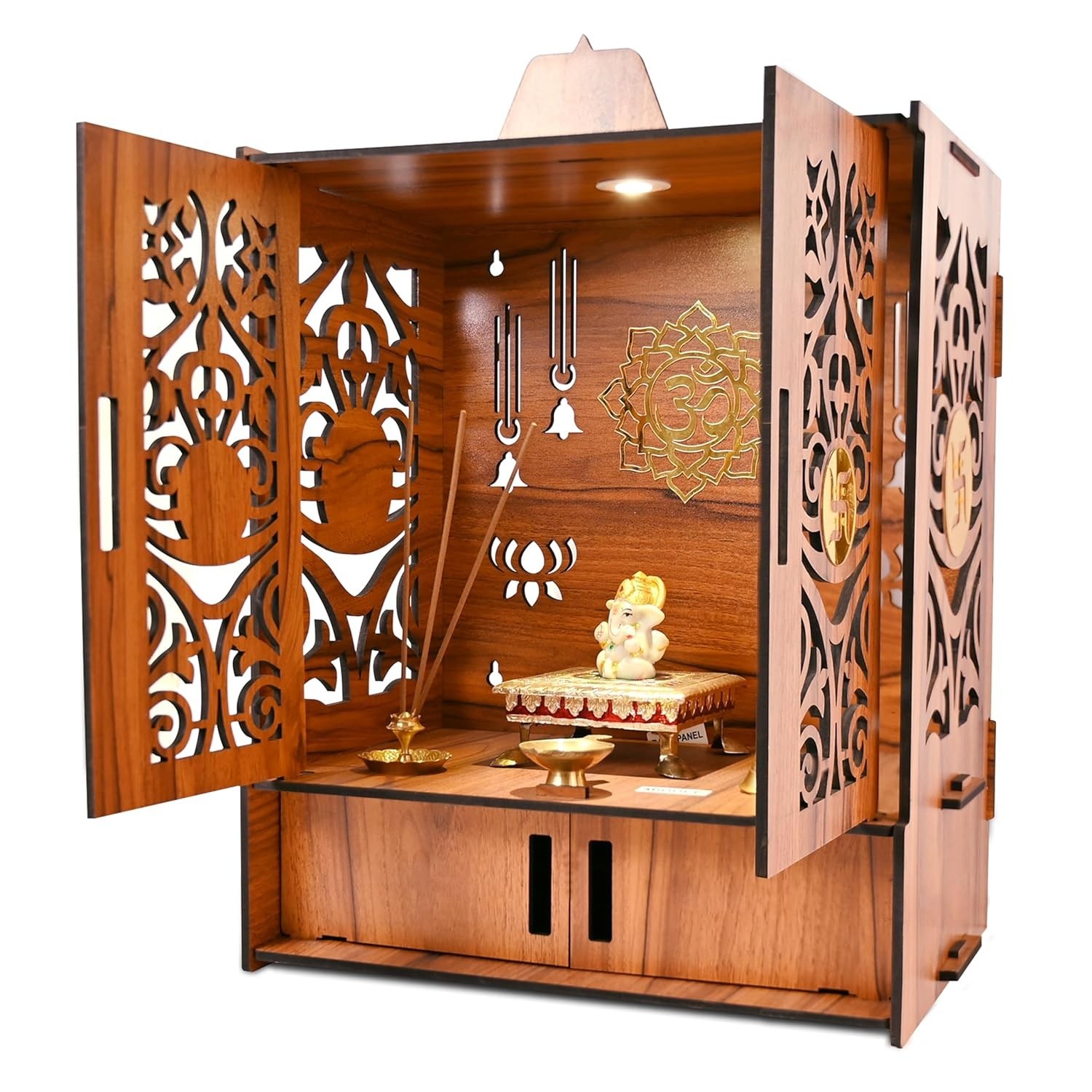 Wooden MDF Temple for Home/Office with LED SPOT Light ( 17 x 11 x 10.5 inch)