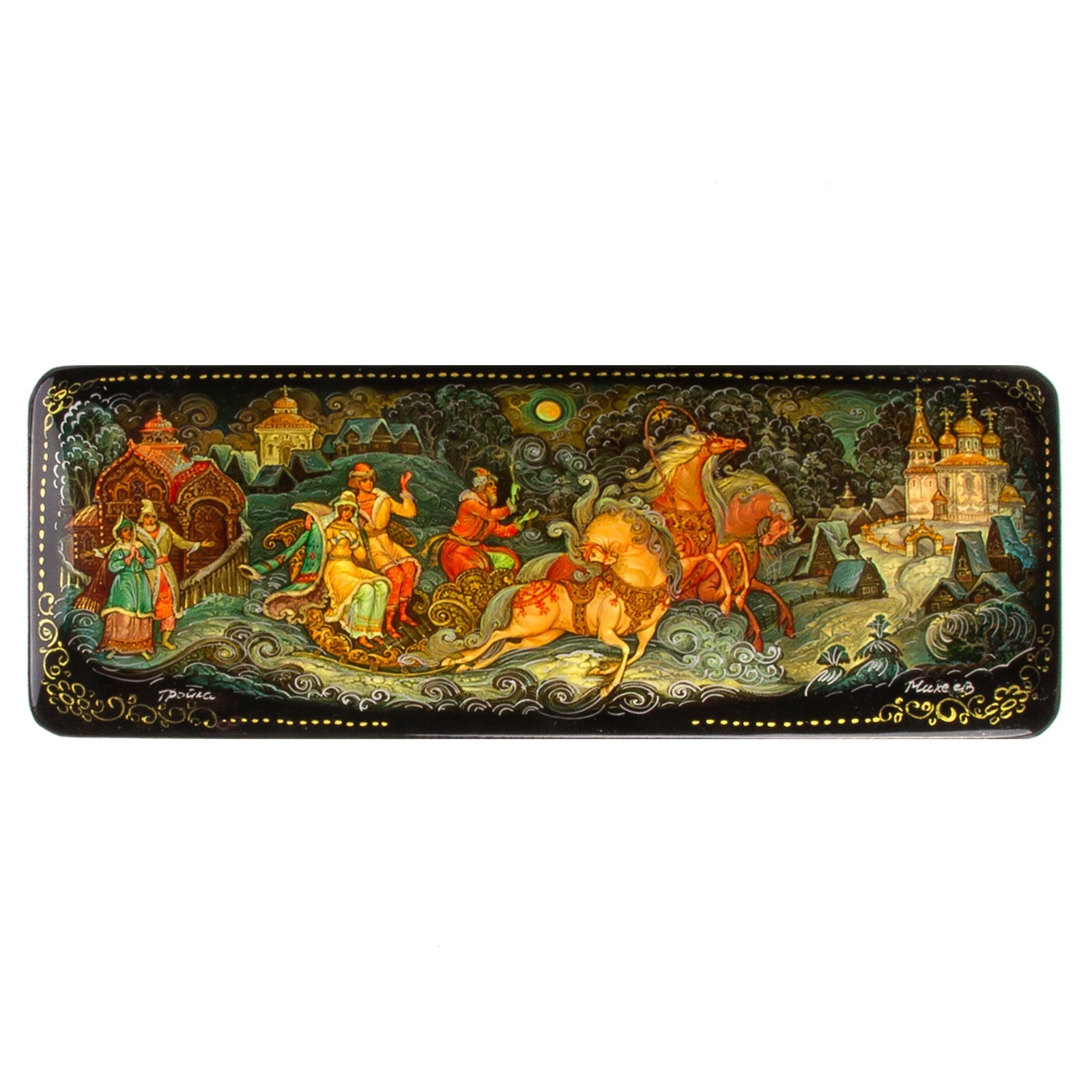 Russian Fairytale Troika Lacquer Box Palekh Keepsake Jewelry Trinket Box 7