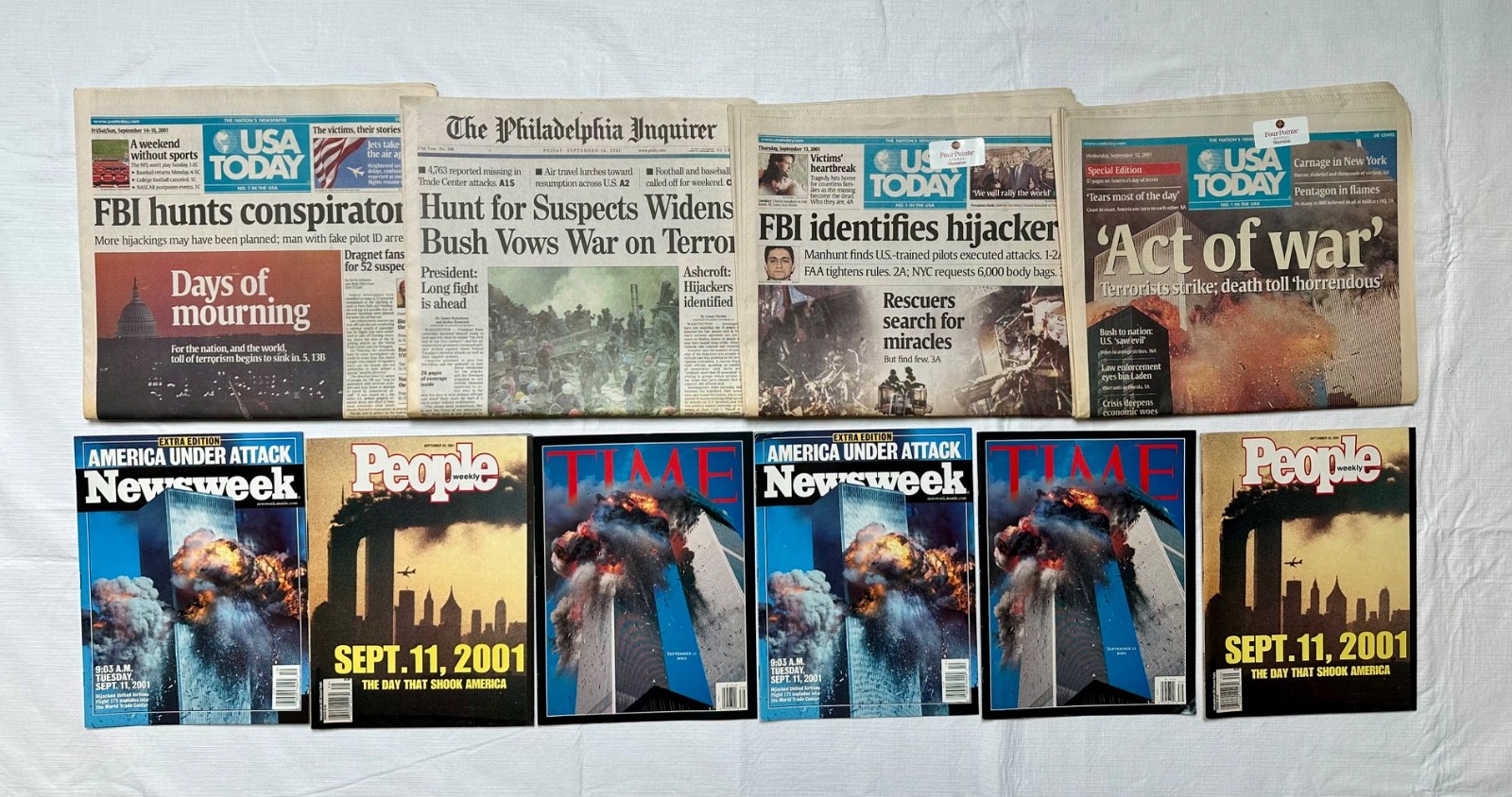 Original 9/11 Newspaper & Magazine Lot 10pc USA Today TIME Newsweek People 2001