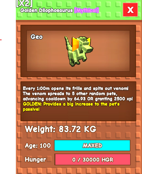 🌱 Grow A Garden 🌱 - GAG - 🔥Roblox - Gold Titanic Huge Dilophosaur 🔥