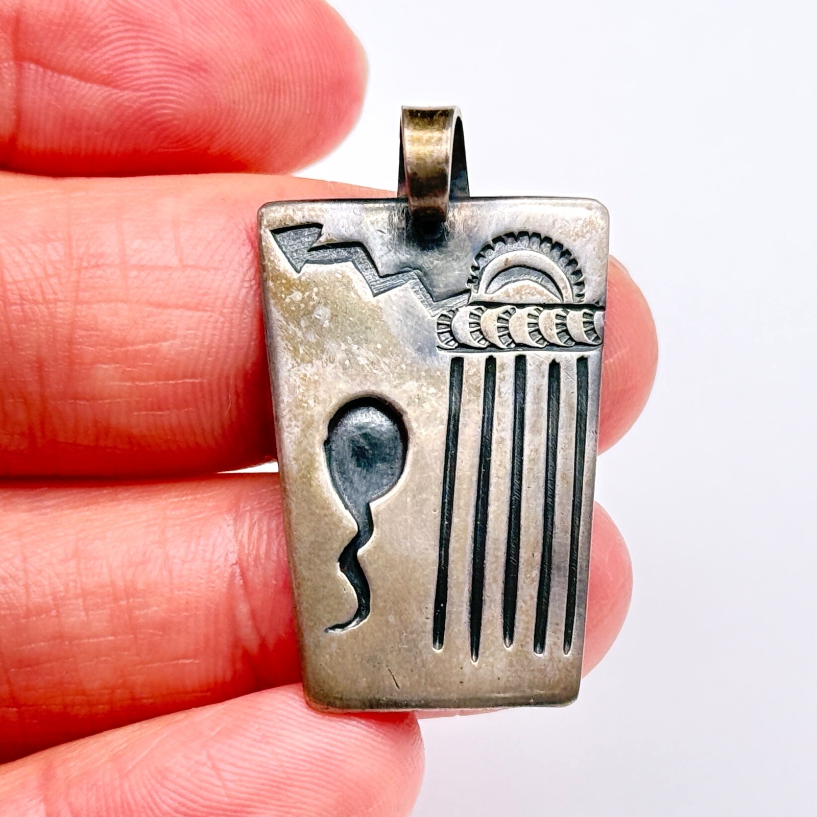 Vintage Hopi Native Morris Robinson Thunder Raincloud Stampwork Silver Pendant