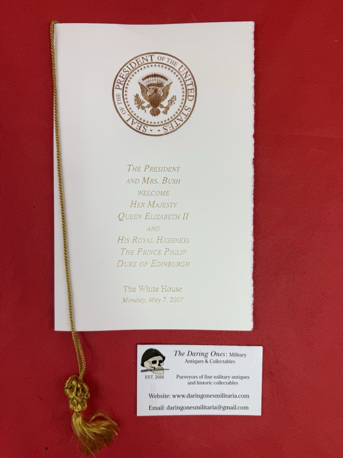 Original 2007 White House Party Program For Queen Elisabeth’s Visit 