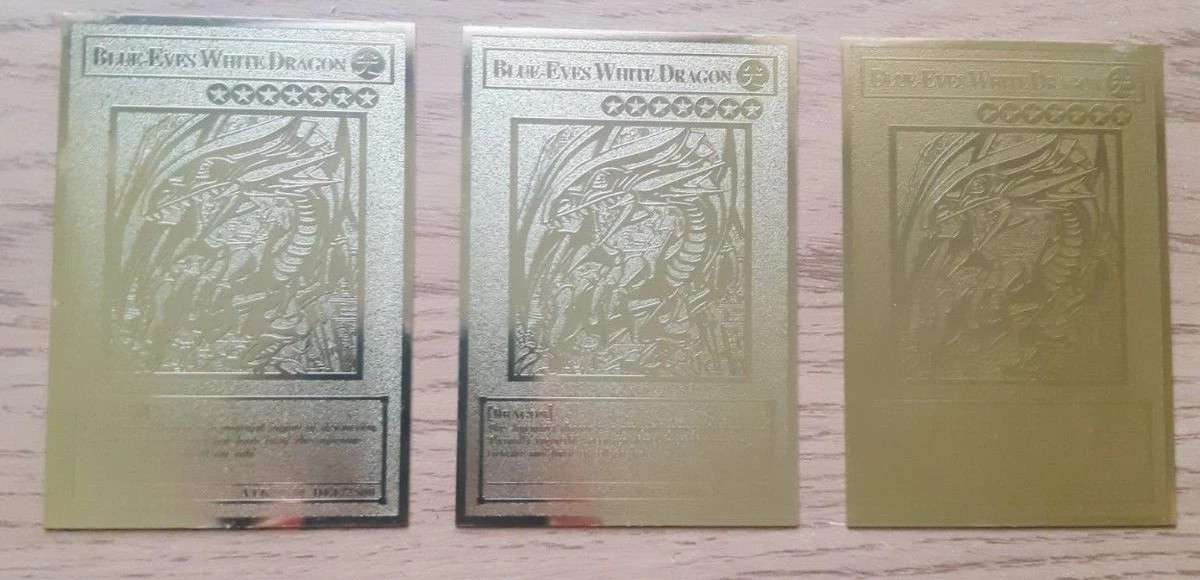 YuGiOh - 3x Blue Eyes White Dragon - Golden Metal Card
