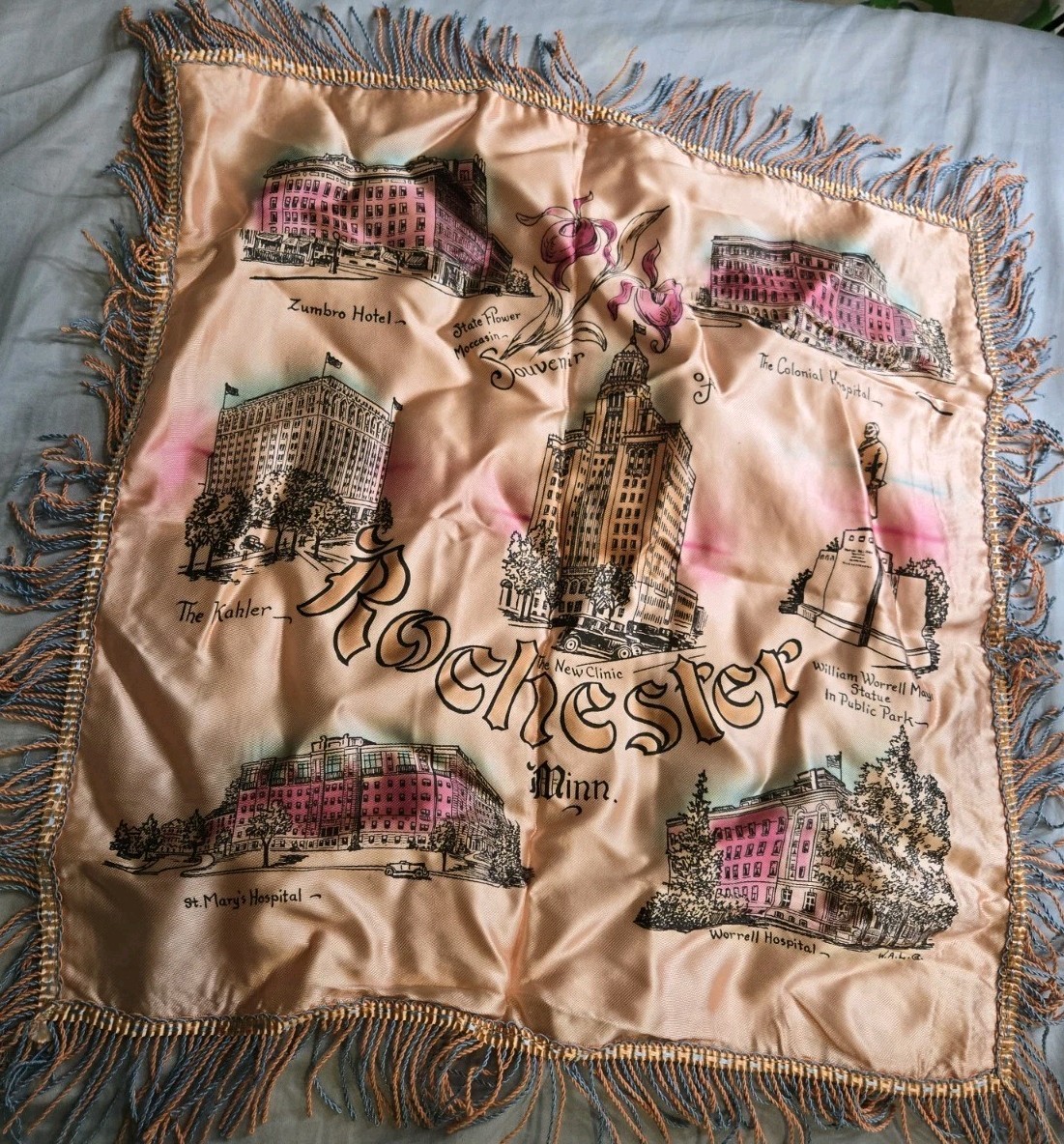 Vtg  Rochester MN Souvenir Pillowcase Cover Hopsitals