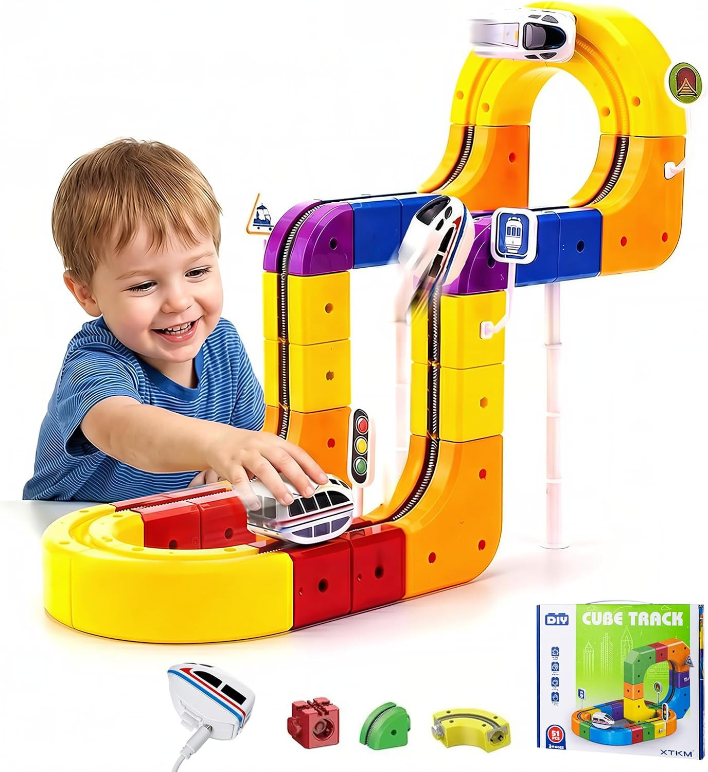 3D Infinity Track Set, Magnetic Train for Toddlers Ages 3-6, Flexible & Buildabl