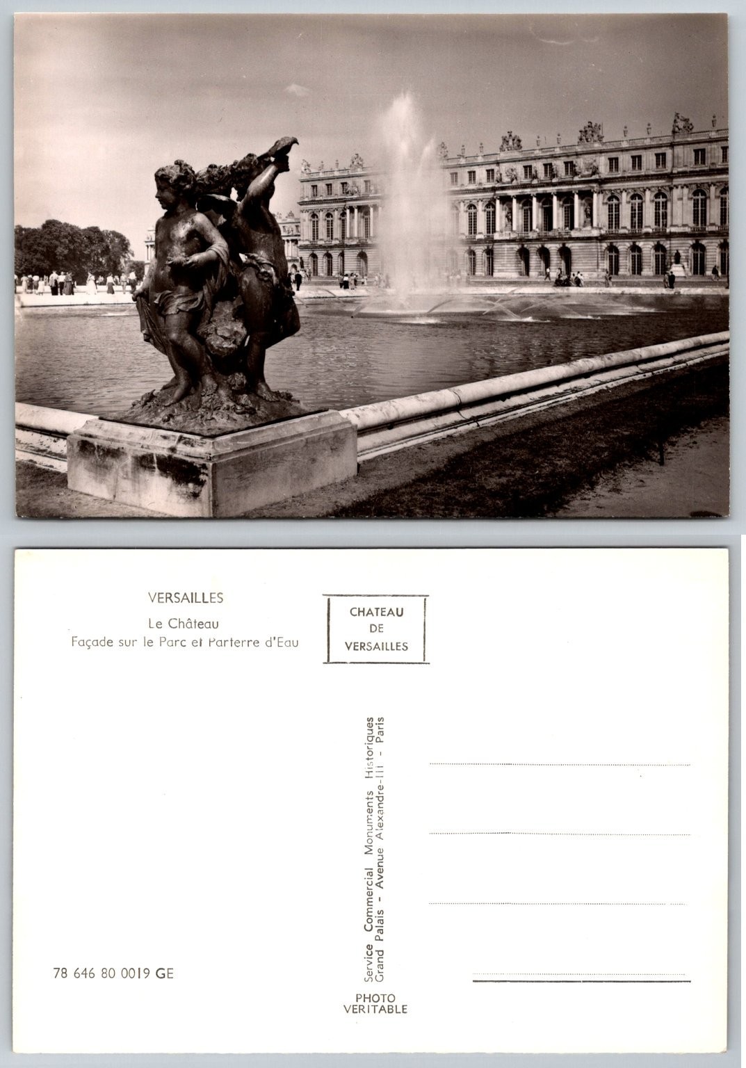 Vintage Real Photo Postcard Versailles Château Fountain RPPC France Paris