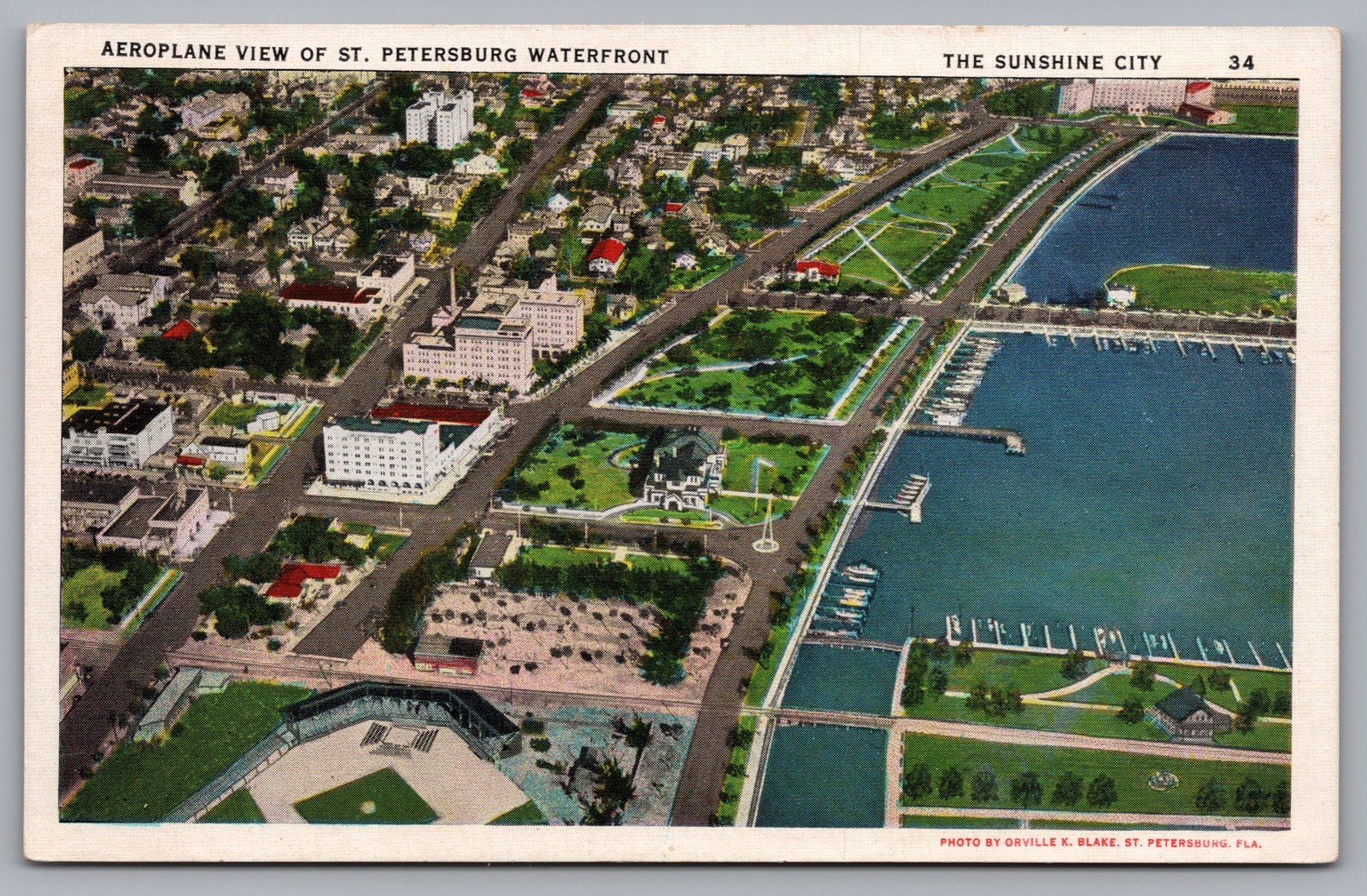 Aeroplane View Of St Petersburg FL Waterfront The Sunshine City Postcard TS-292