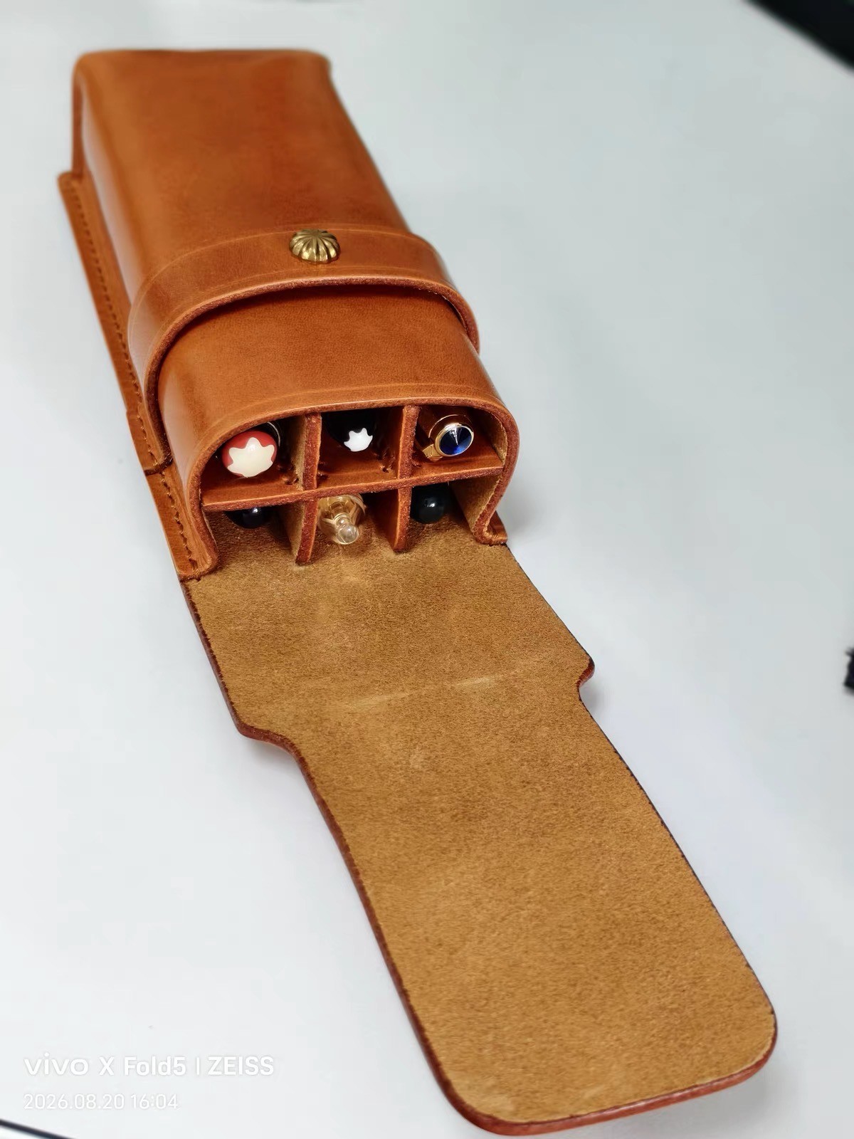 Hand‑crafted Leather Pen Pouch, Large Size for 6 Fountain Pens Storage