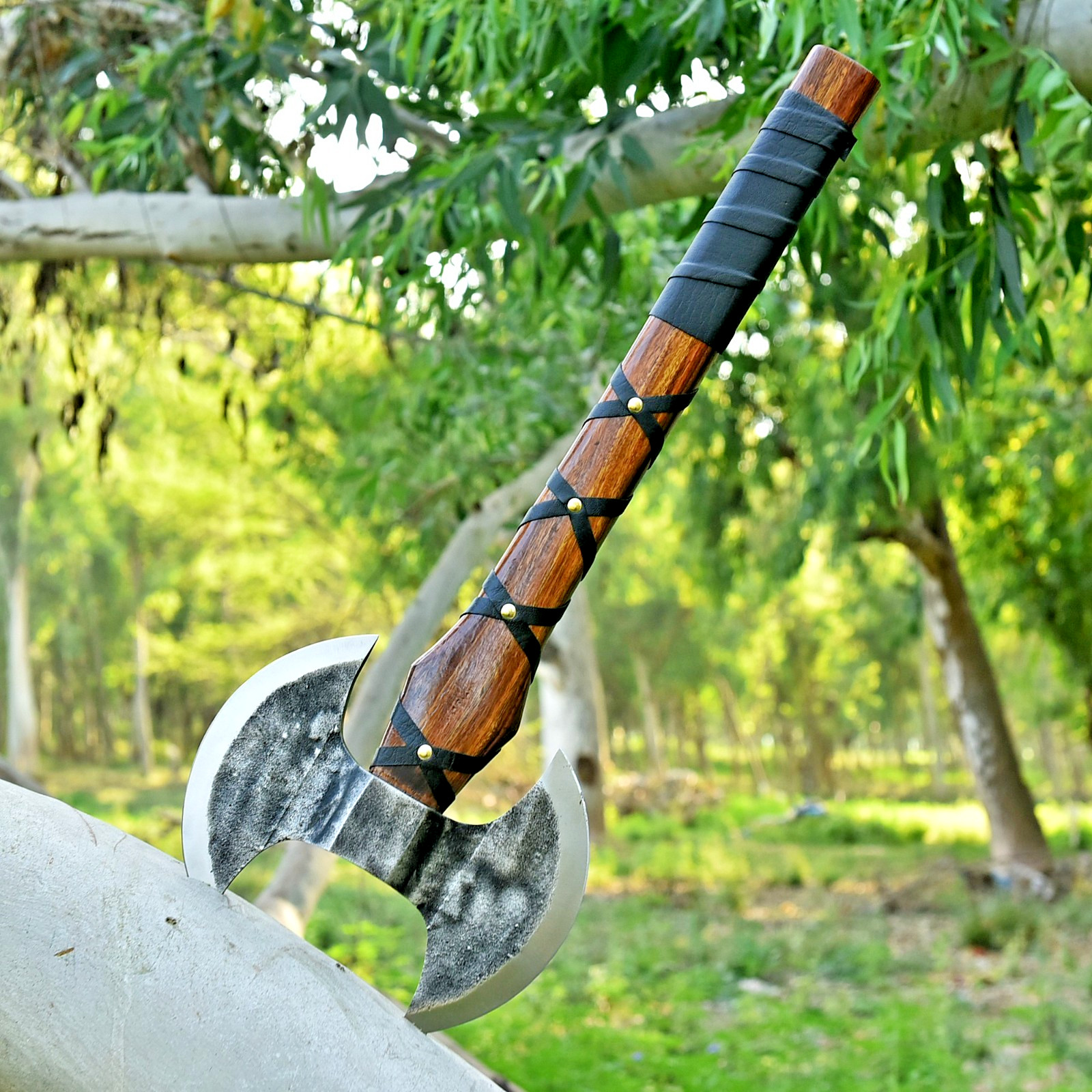 Handmade Viking Double Bit Axe Labrys Style Collectible Axe With Leather Sheath