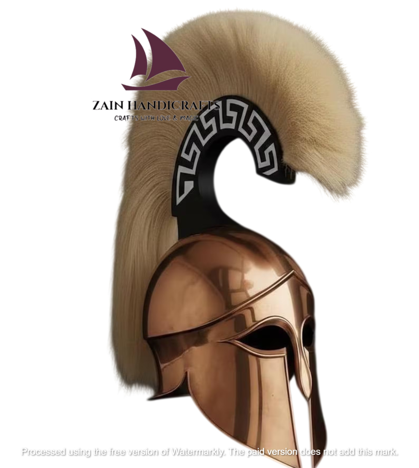 ZAIN Bronze Spartan Helmet with Plume Greek Hoplite Warrior Armor Halloween Gift