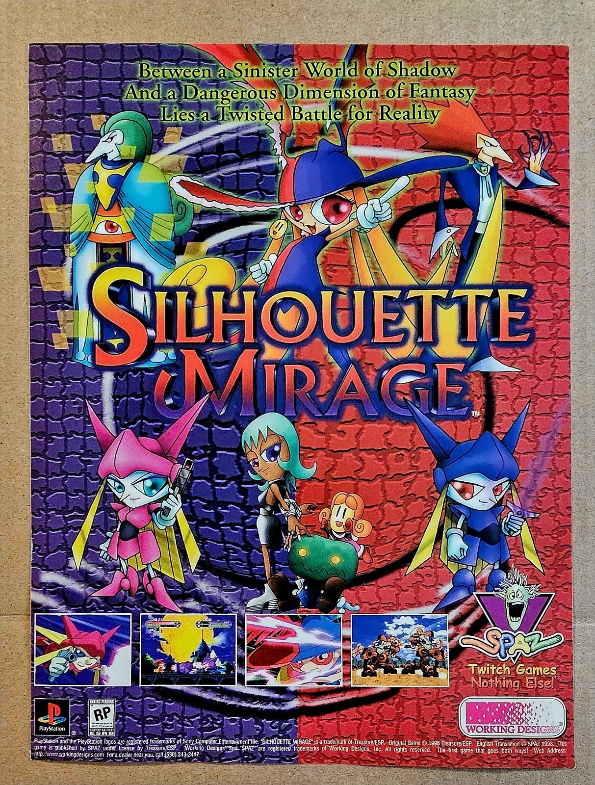 1998 Silhouette Mirage Vintage Print Ad/ Poster Playstation PS1 RPG Promo Art