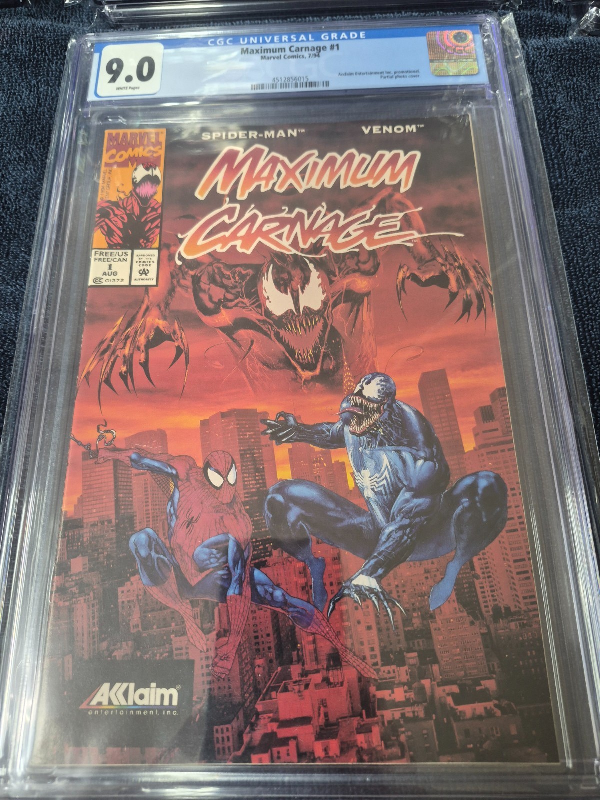 Maximum Carnage 1 1994 CGC 9.0 White Pages Acclaim Entertainment Promotional