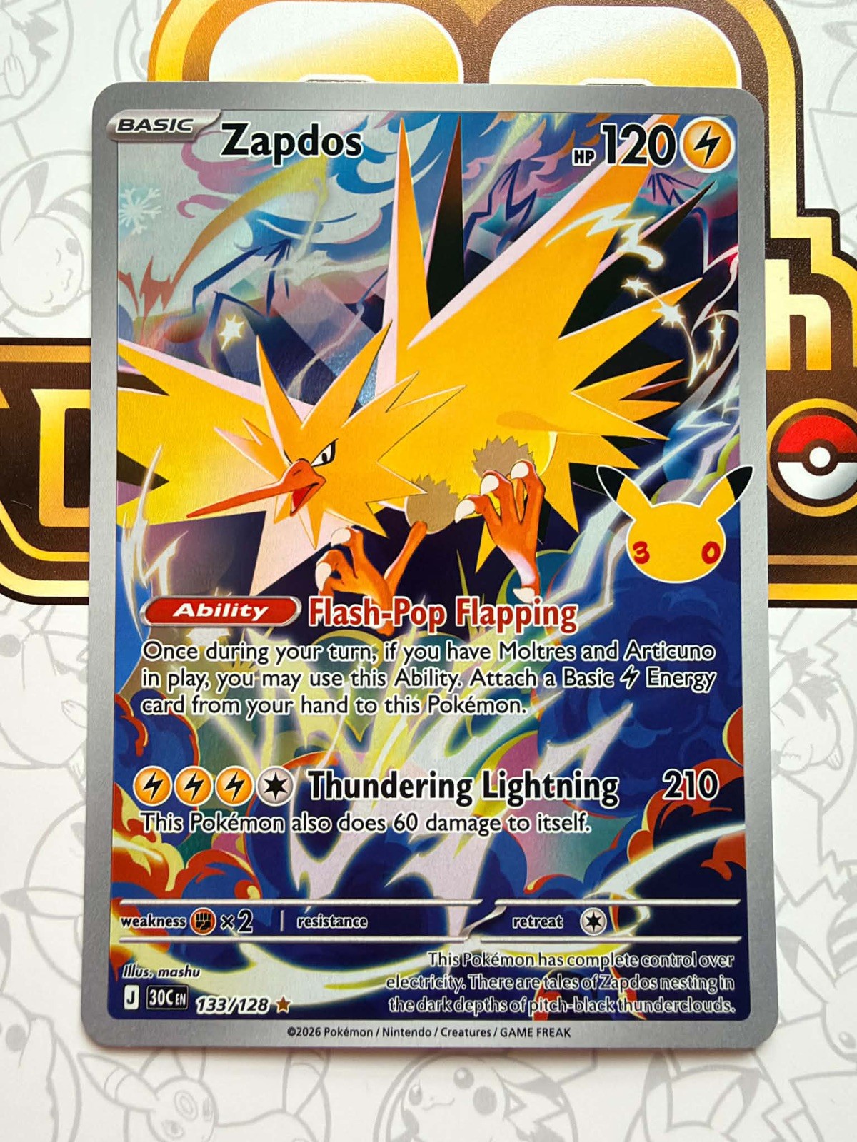 Zapdos 133/128 30th Celebrations Ultra Rare Full Art Holo Pokémon TCG 2026