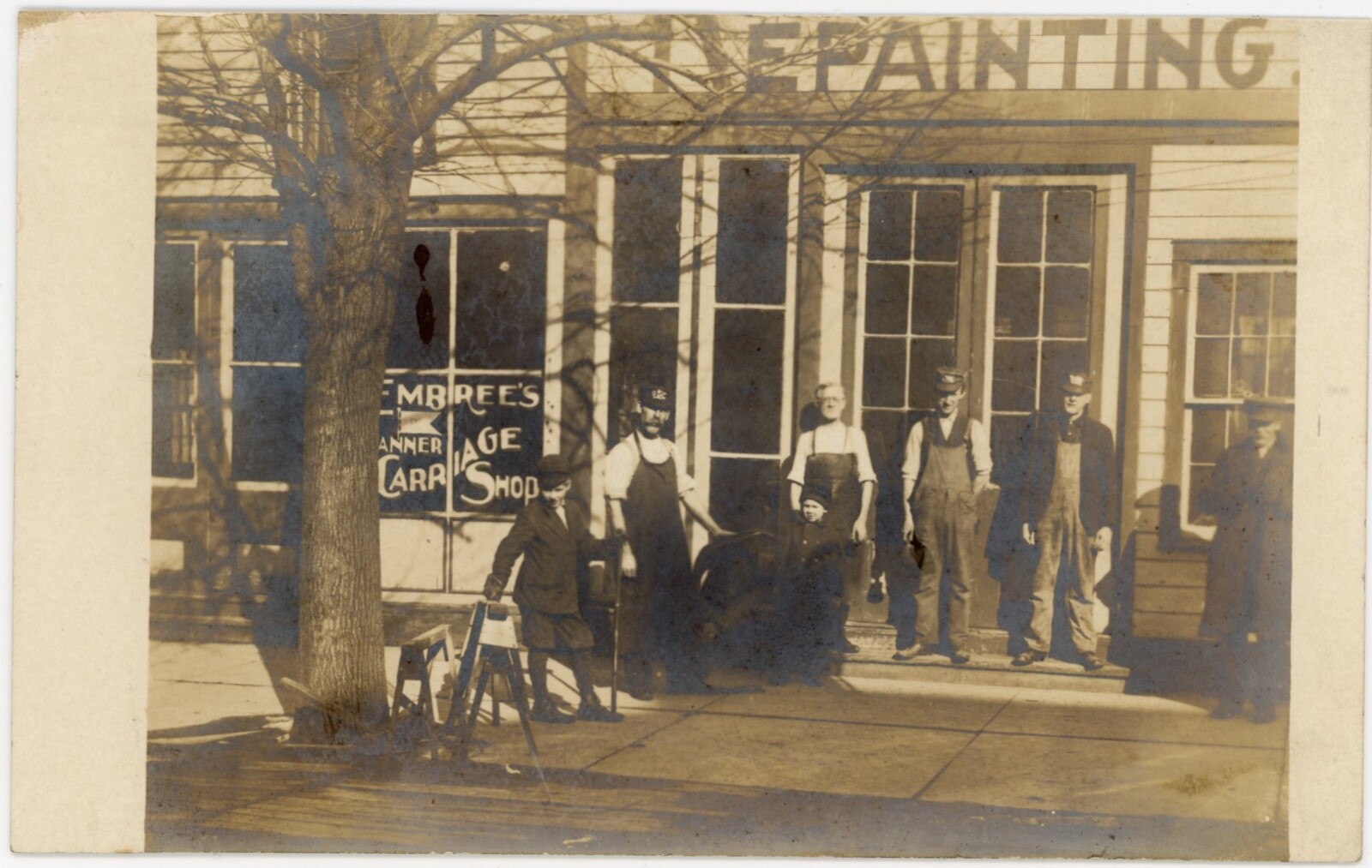 Carriage Shop exterior RPPC - Delphi Indiana - c1908 storefront view