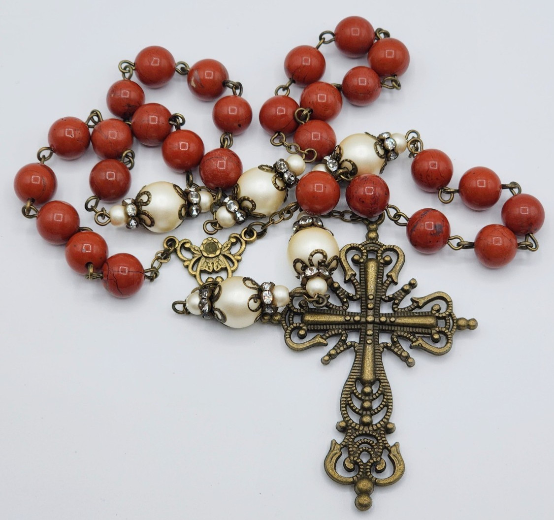 Anglican Prayer Beads - Protestant Rosary Genuine Red Jasper Gemstone - Handmade