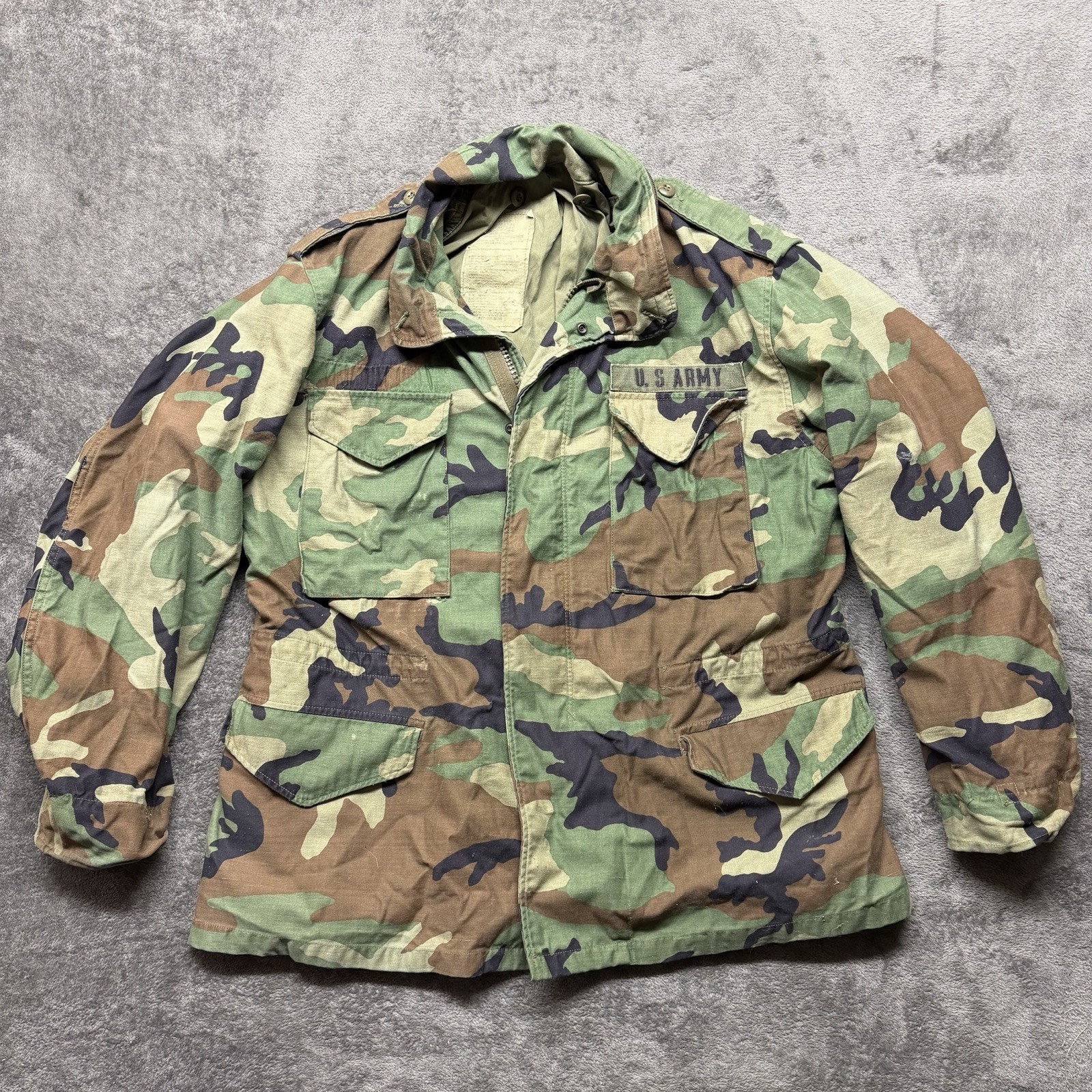 Vintage US Army Field Jacket Mens Large Regular M-65 Woodland Camo Full Zip Coat