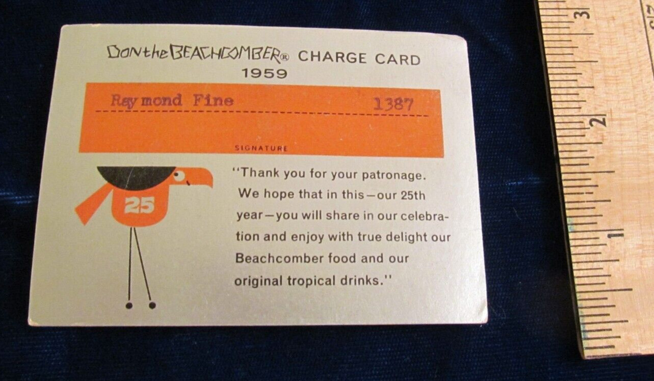 Rare TIKI credit charge card 1959 Don the Beachcomber, RAY FINE later president