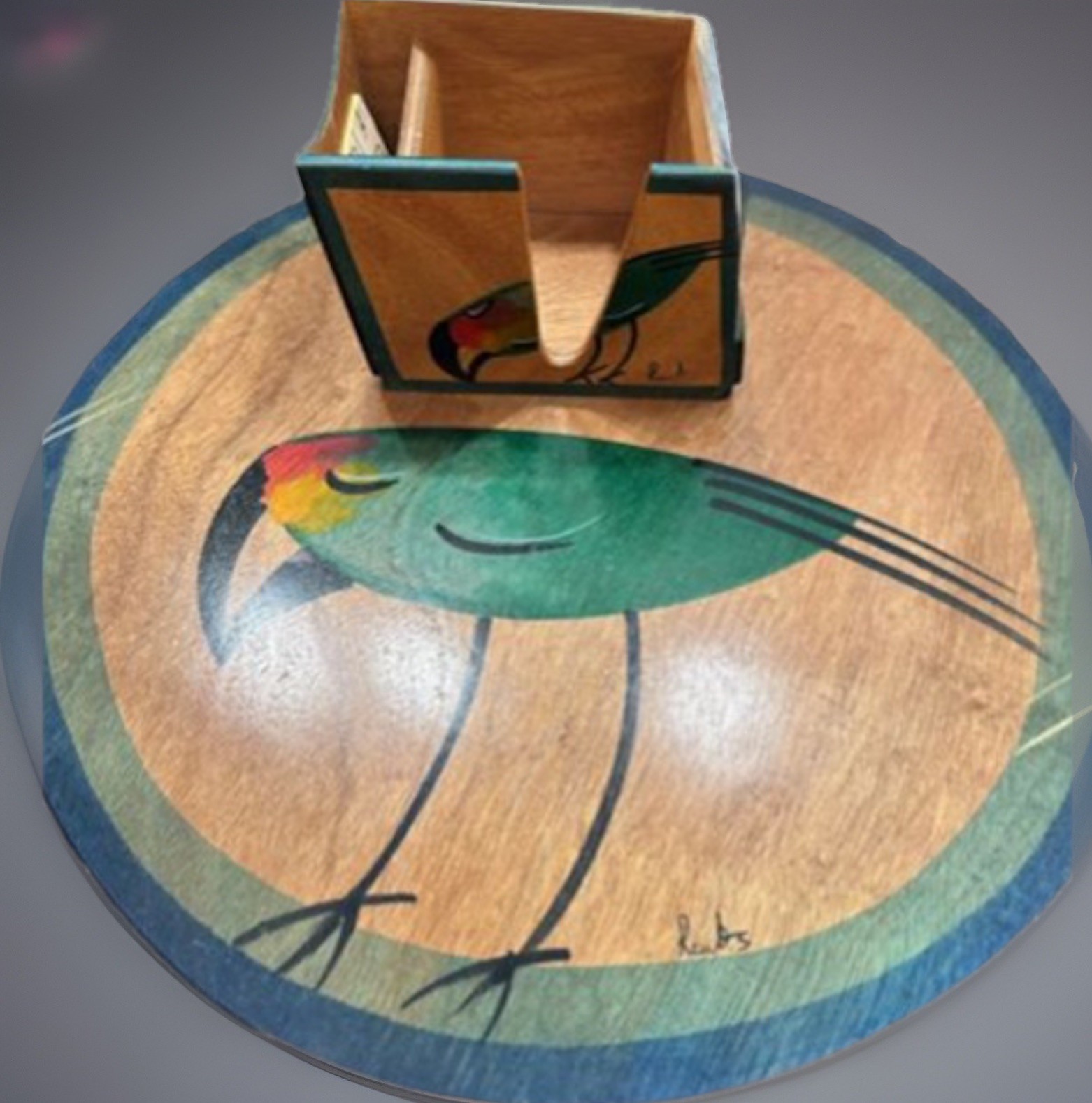 KAKADU Lazy Susan & Office/Recipe Holder Hand Painted & Signed by Ruet Shahar