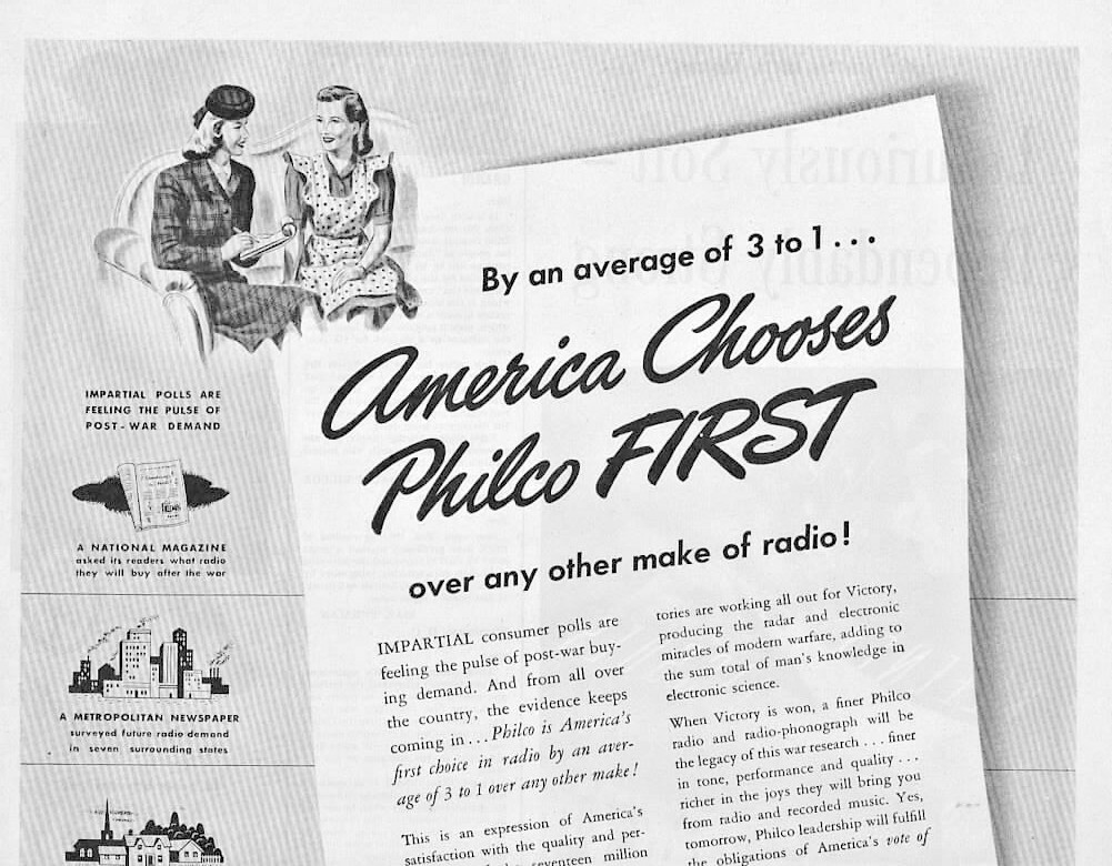 1945 Philco Radio Print Ad America Chooses Philco First Famous Quality