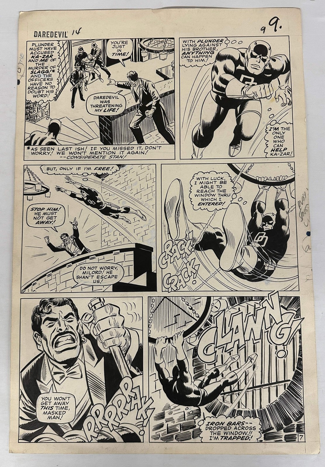 DAREDEVIL #14 PG 7 ORIGINAL COMIC ART 1966 ROMITA SR. GIACOIA TWICE UP MARVEL