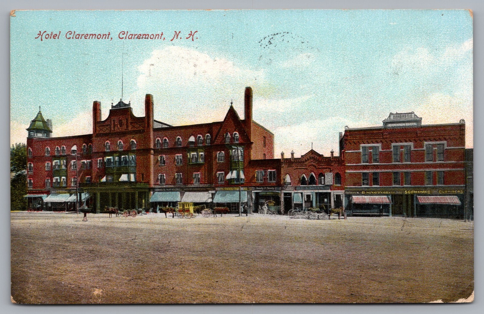 Hotel Claremont NH Posted Street Scene Vintage Postcard TS-292