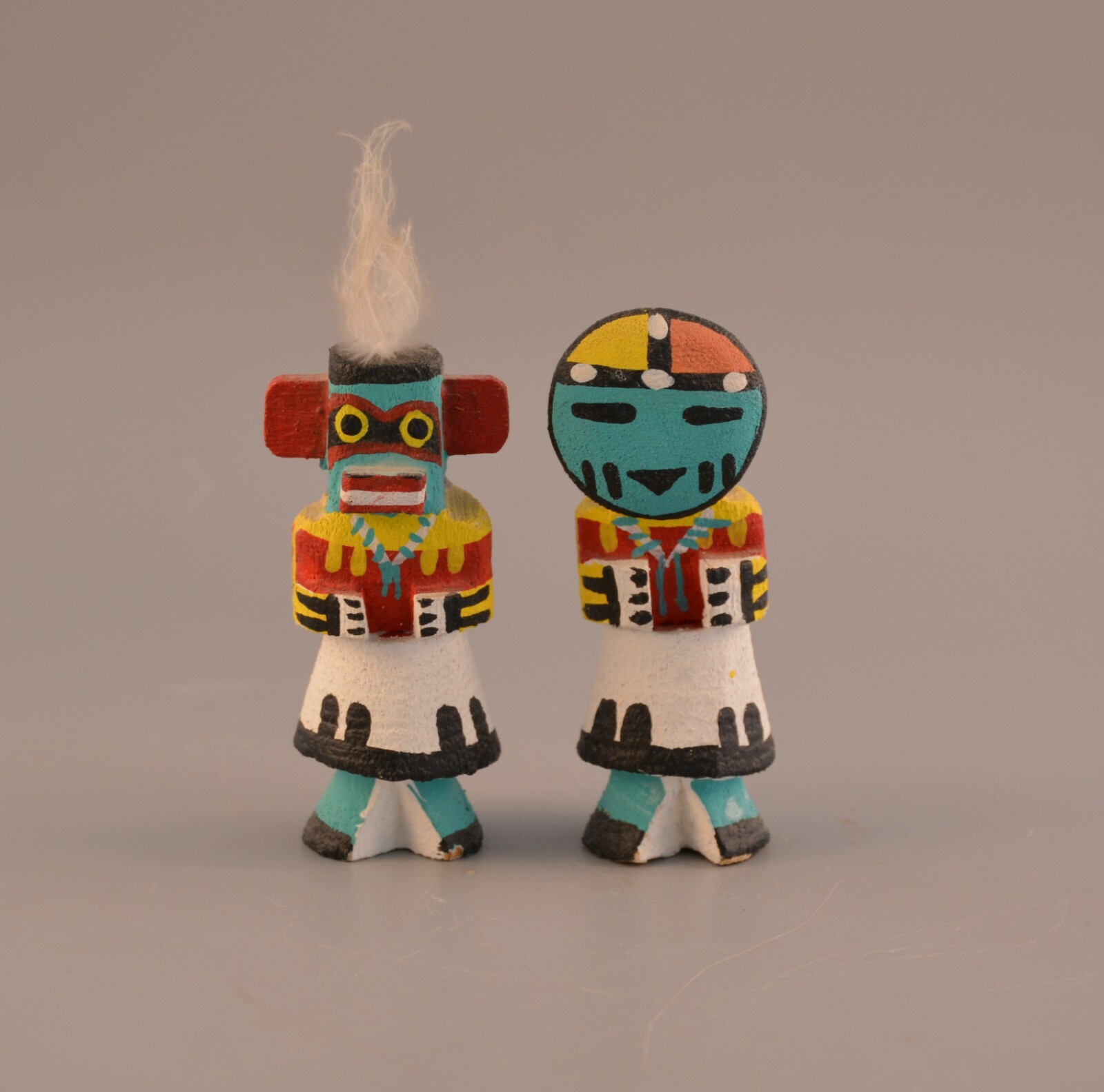 Two Vintage Route 66 Hopi Kachinas - Sun - Warrior - Both Signed Pooley - 3.5
