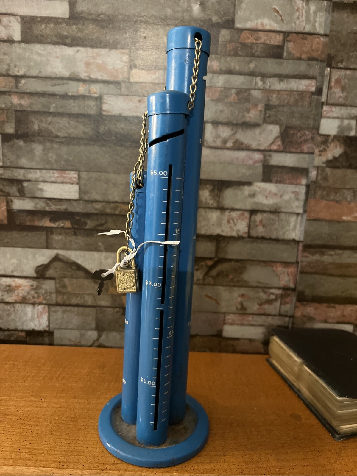 Vintage Triple Tower Still Coin Bank Counter Taiwan With Lock And Key.