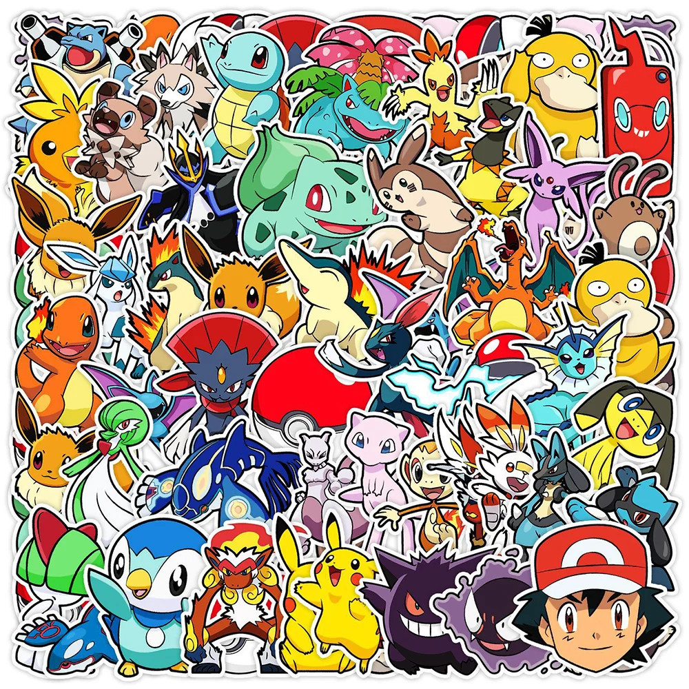 Pokemon Stickers 50 Pack Large Waterproof Decal Sticker Set Jumbo 3 Inch Size