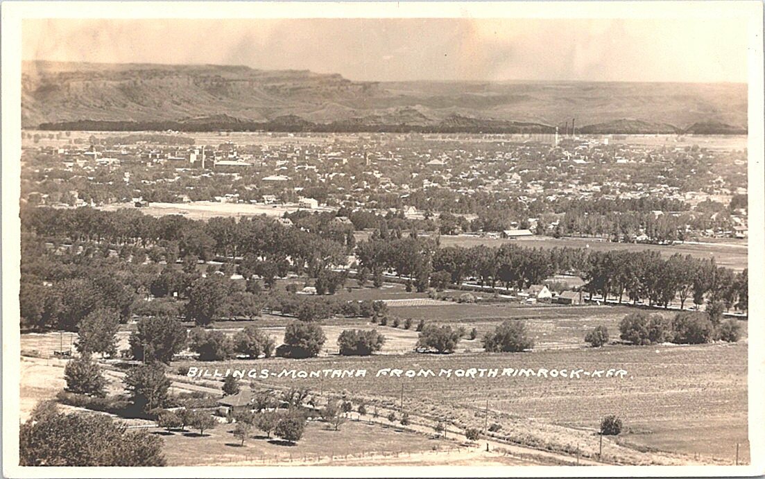 RPPC Billings MT Birdseye Town View 1940s era Business District