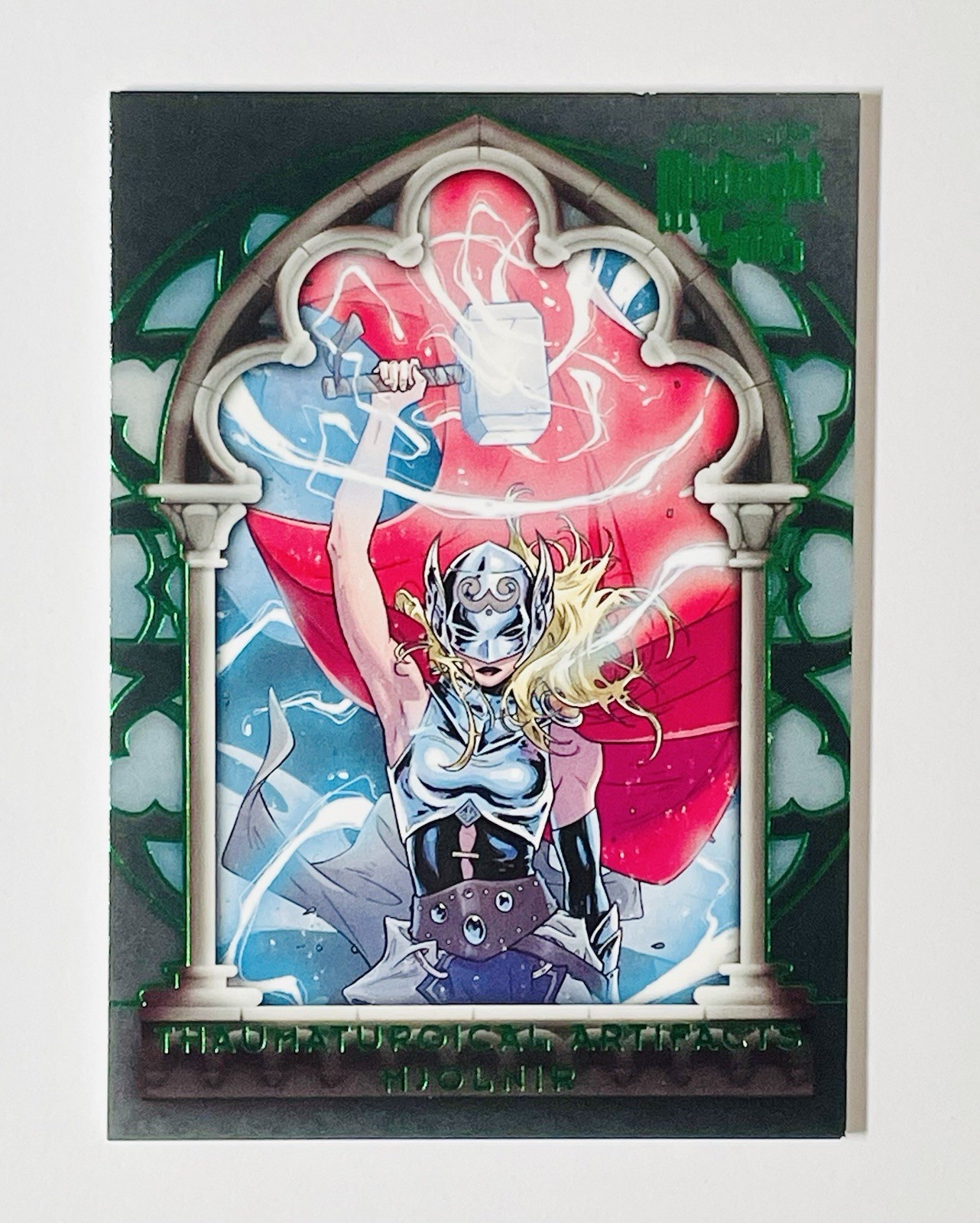 Marvel Fleer Ultra Midnight Sons Thaumaturgical Artifacts Mjolnir Green Parallel
