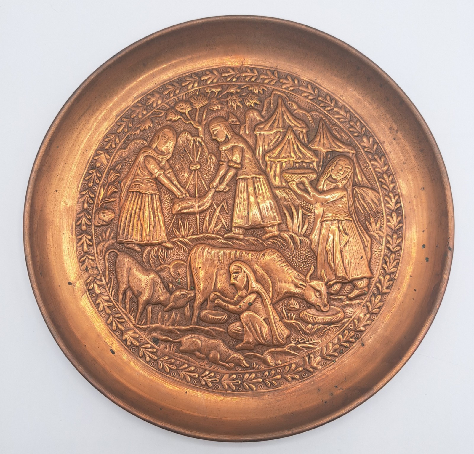 Antique Copper Handmade Hand Embossed Etched Plate 8