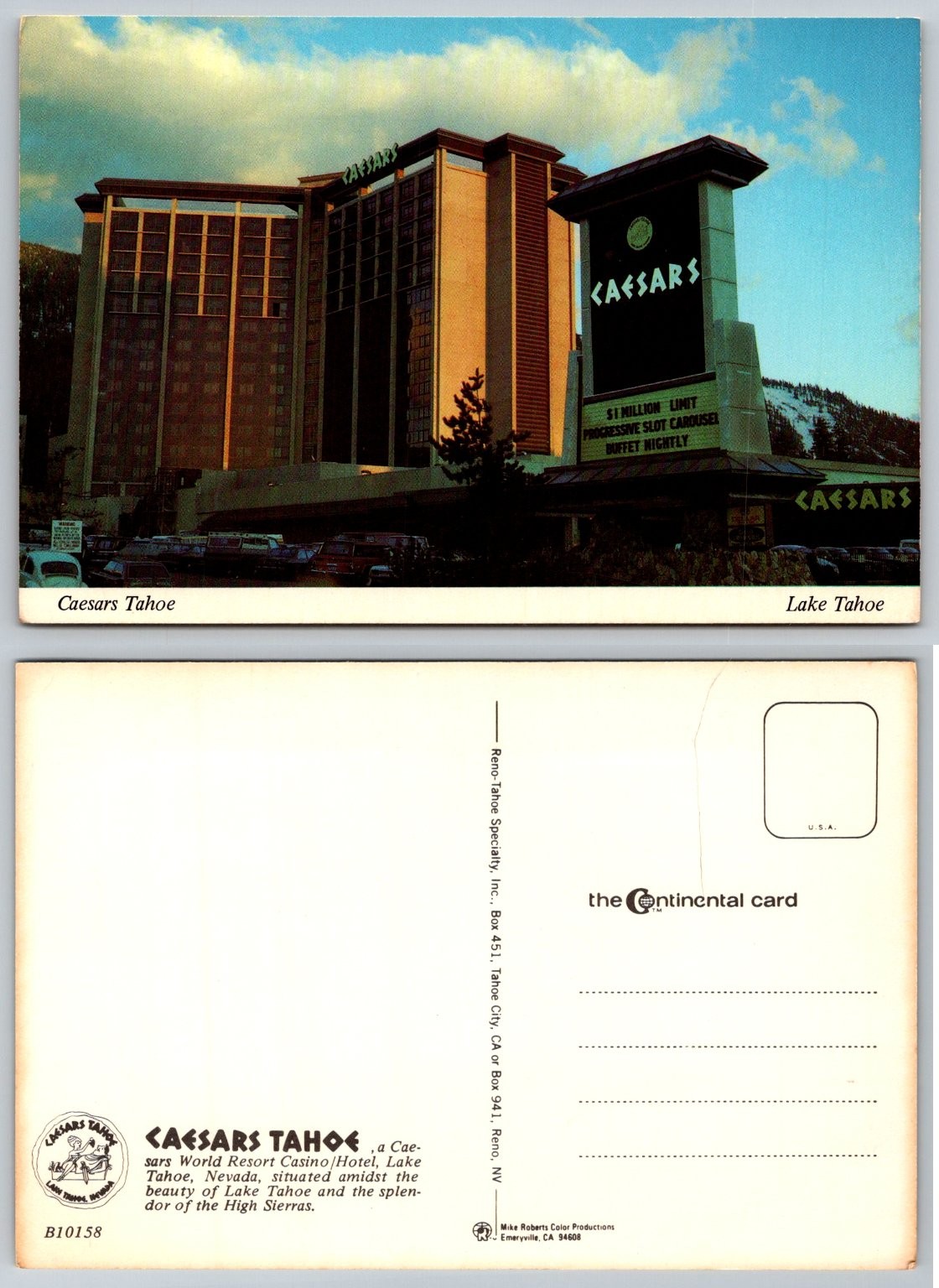 Vintage Caesars Tahoe Lake Casino Hotel Postcard Reno Nevada High Sierras
