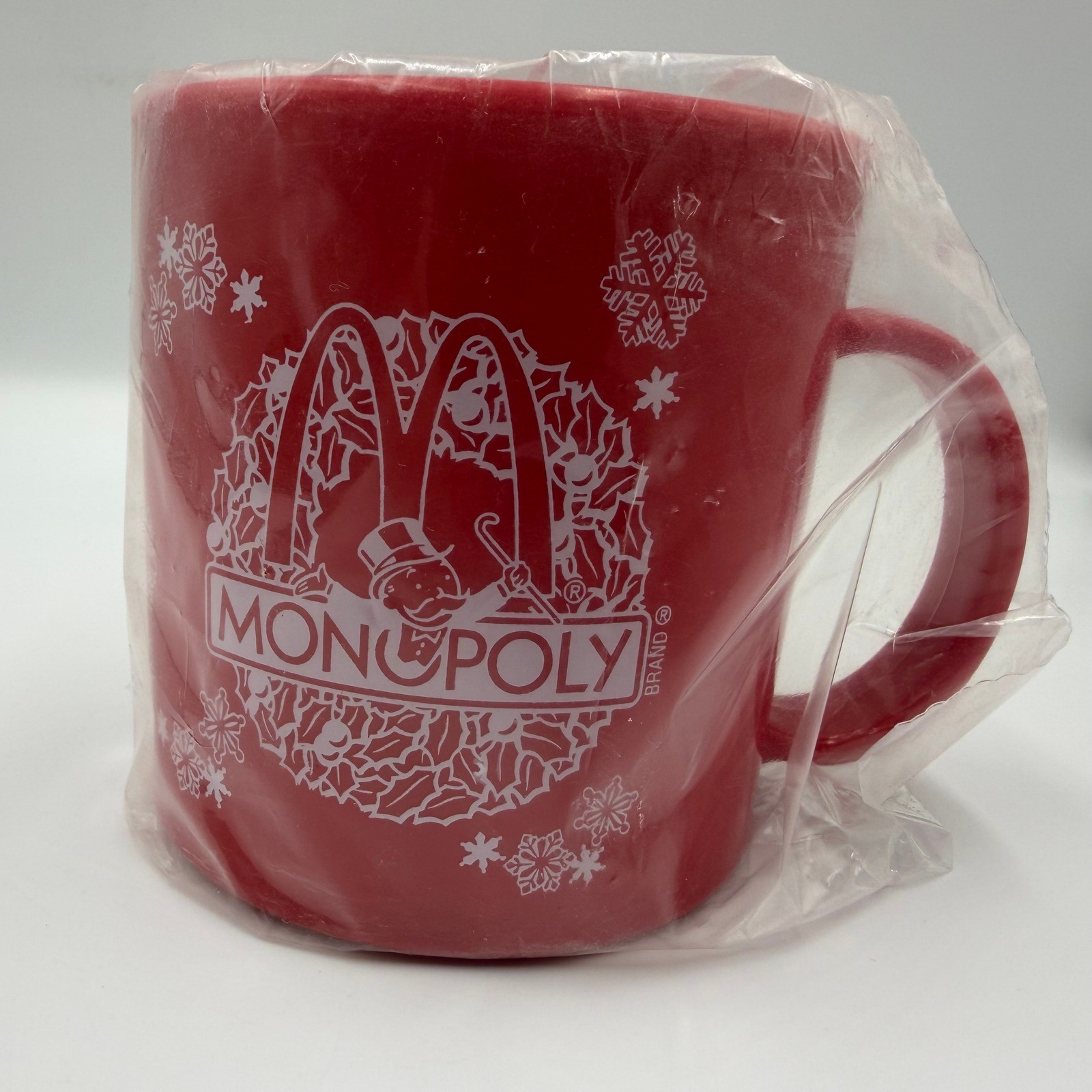 McDonalds Monopoly Holiday Coffee Mug Red Snowflake Rich Uncle Pennybags New