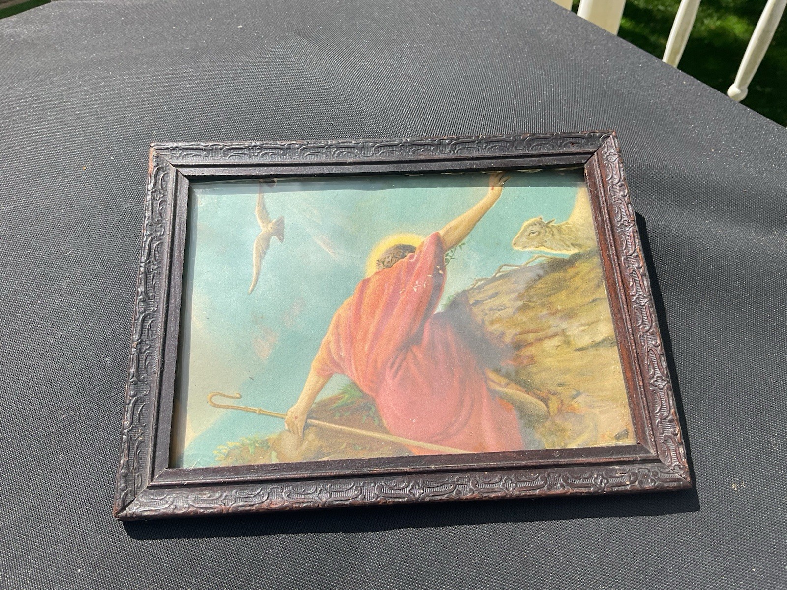 Antique Religious “The Lost Sheep” Small Wood Framed Picture 8” X 6”