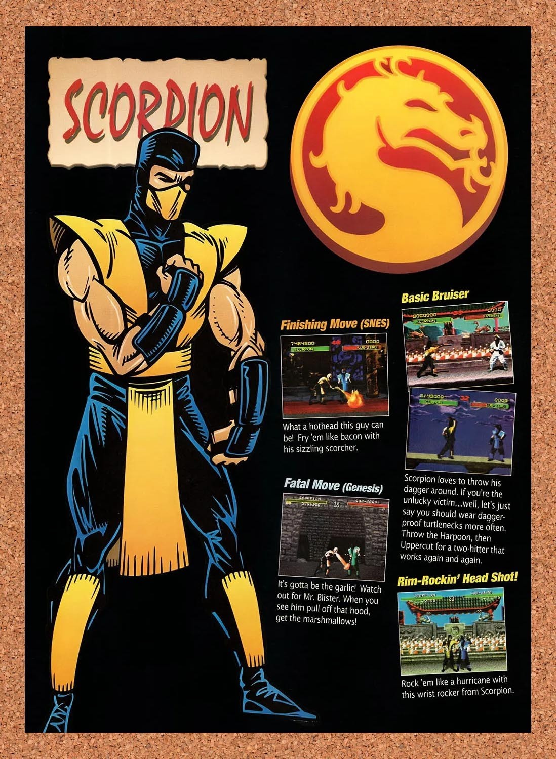 1993 Mortal Kombat Scorpion Profile Original Advertisement / Retro Promo v10
