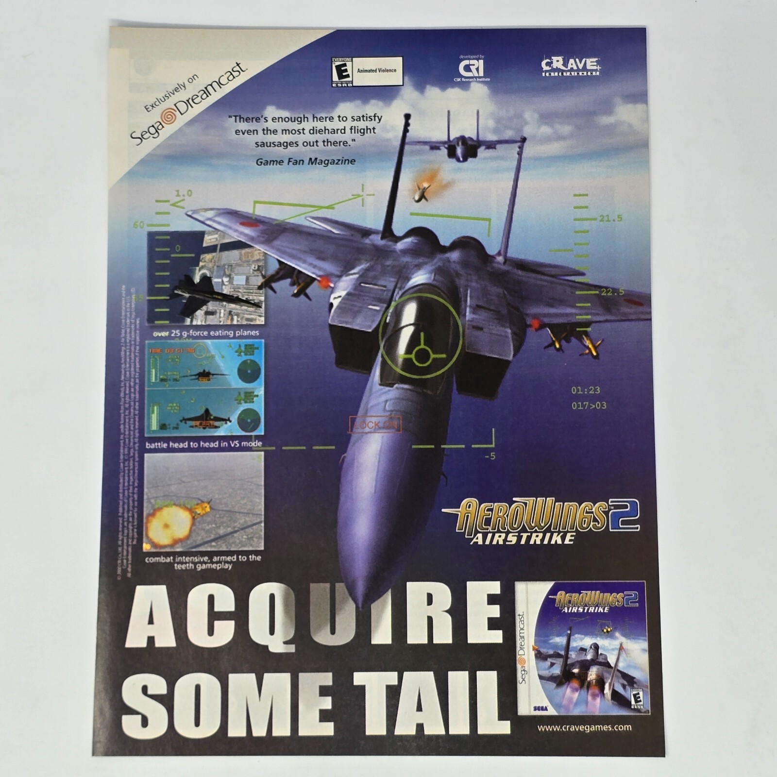 AeroWings 2 Airstrike Sega Dreamcast Acquire Some Tail Print Ad/Poster Promo Art