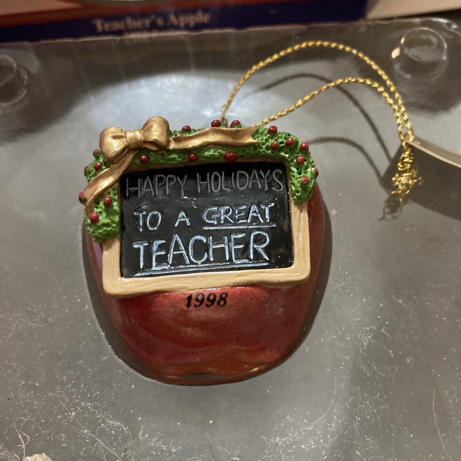 Vntg 1998 MR. CHRISTMAS Wooden Apple Happy Holidays To A Great Teacher Ornament